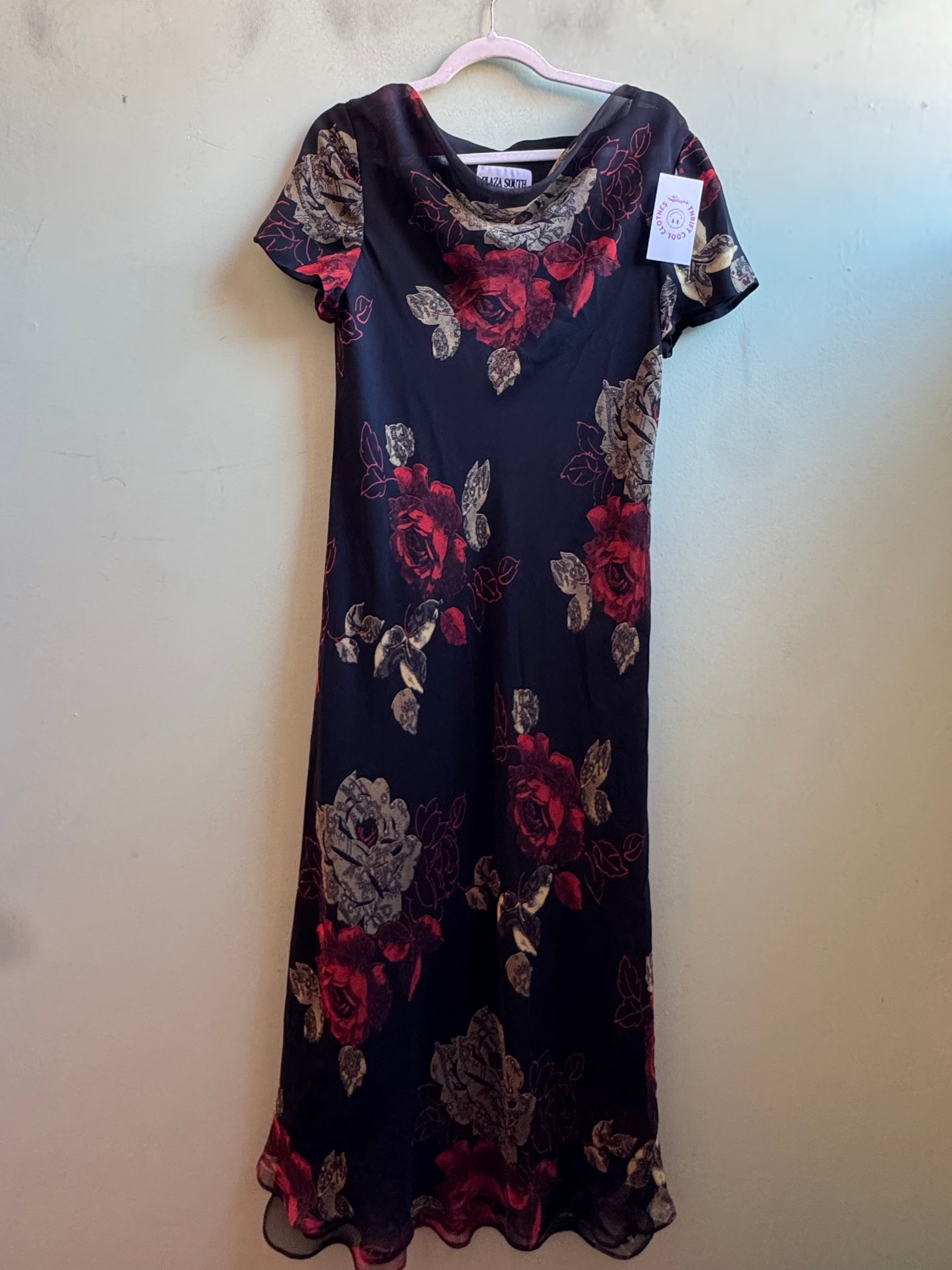 black red plaza south vtg floral maxi dress, 12