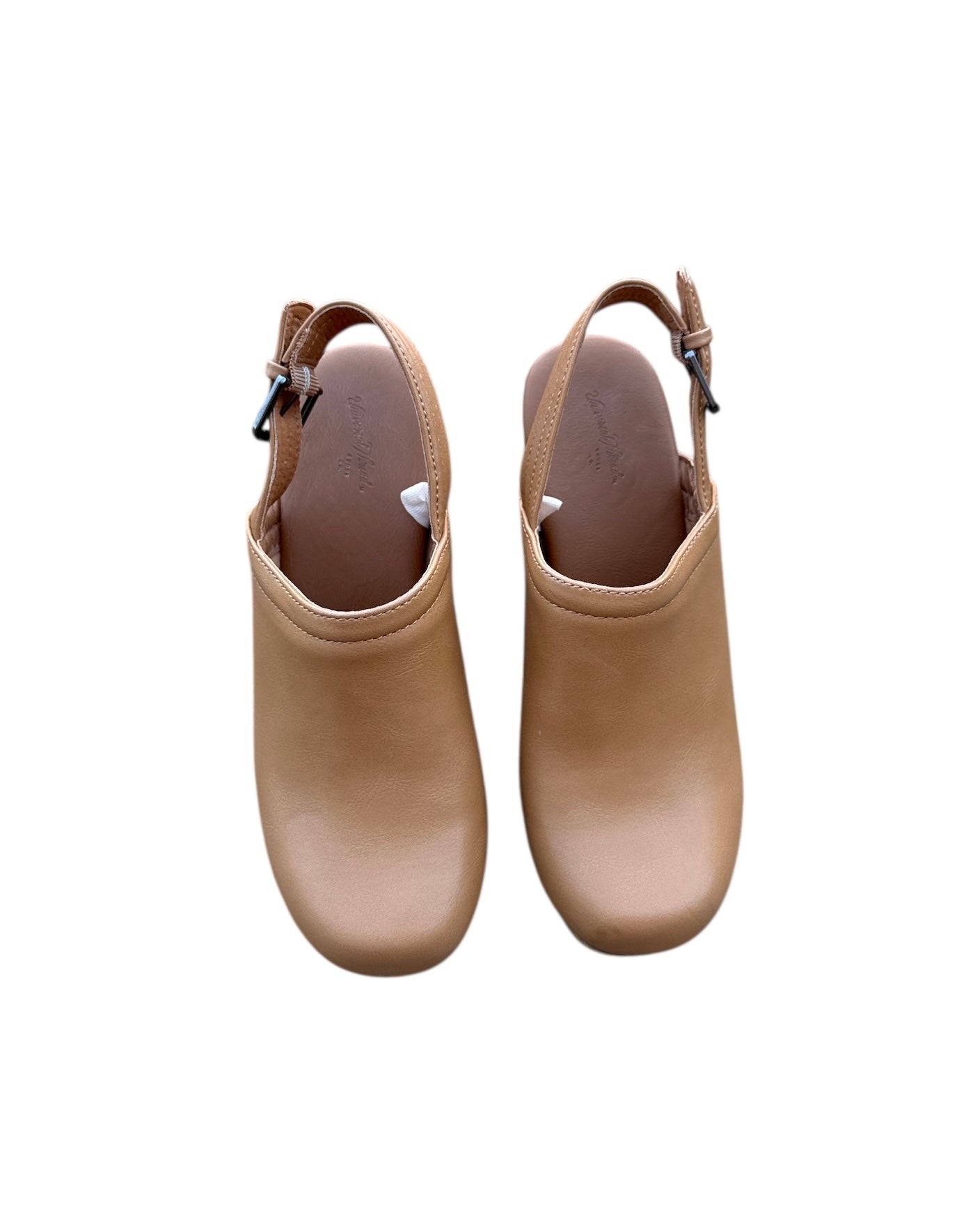 tan universal thread heeled clogs, 7.5