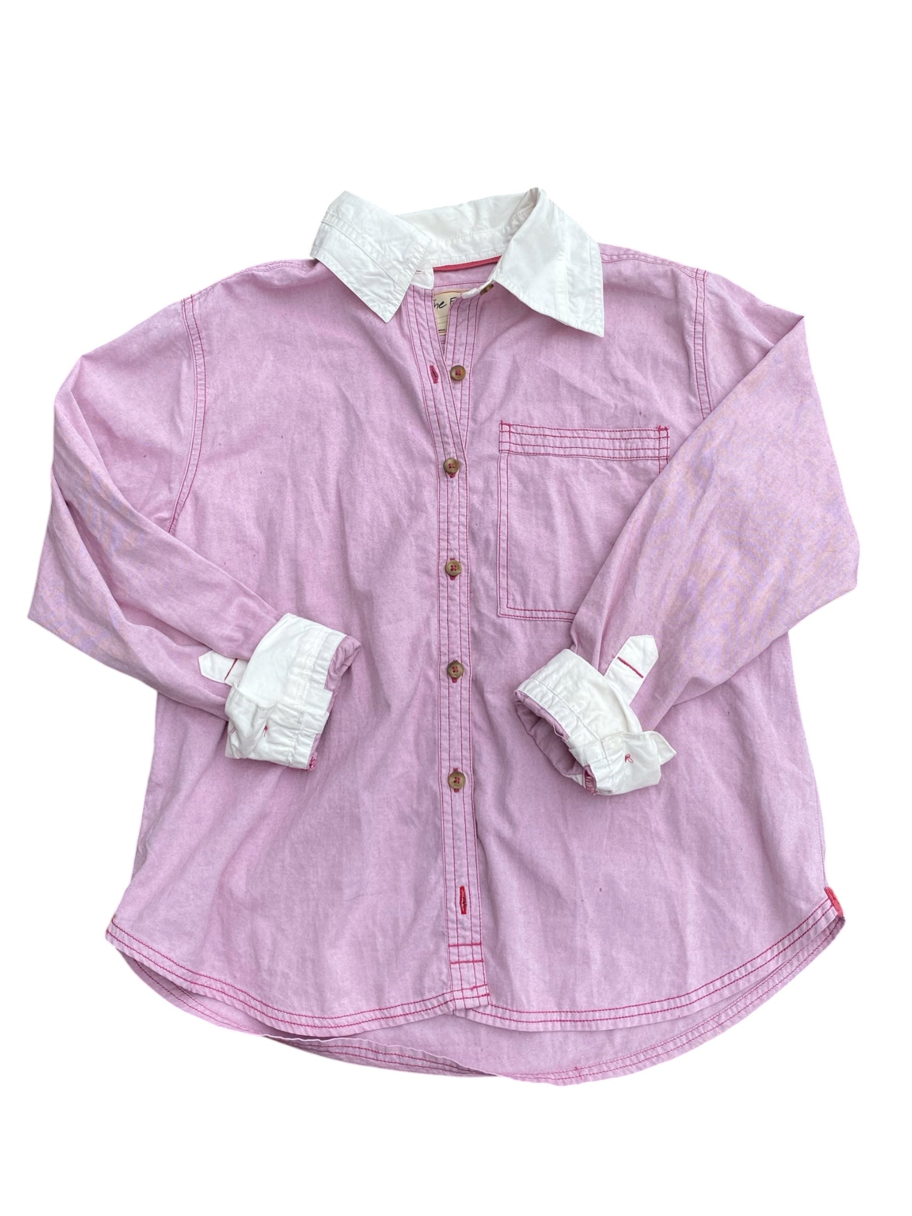 Pink White Free People Two tone button up ls top, Xs