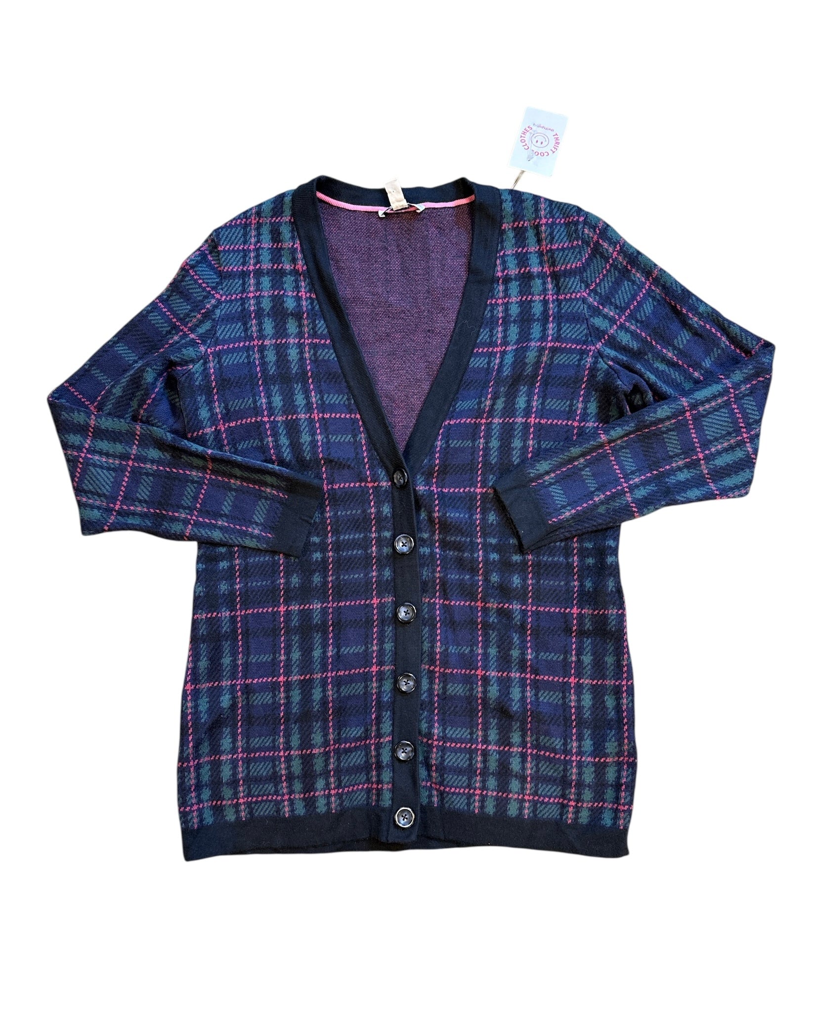 pink blue Isaac mizrahi plaid cardigan, s