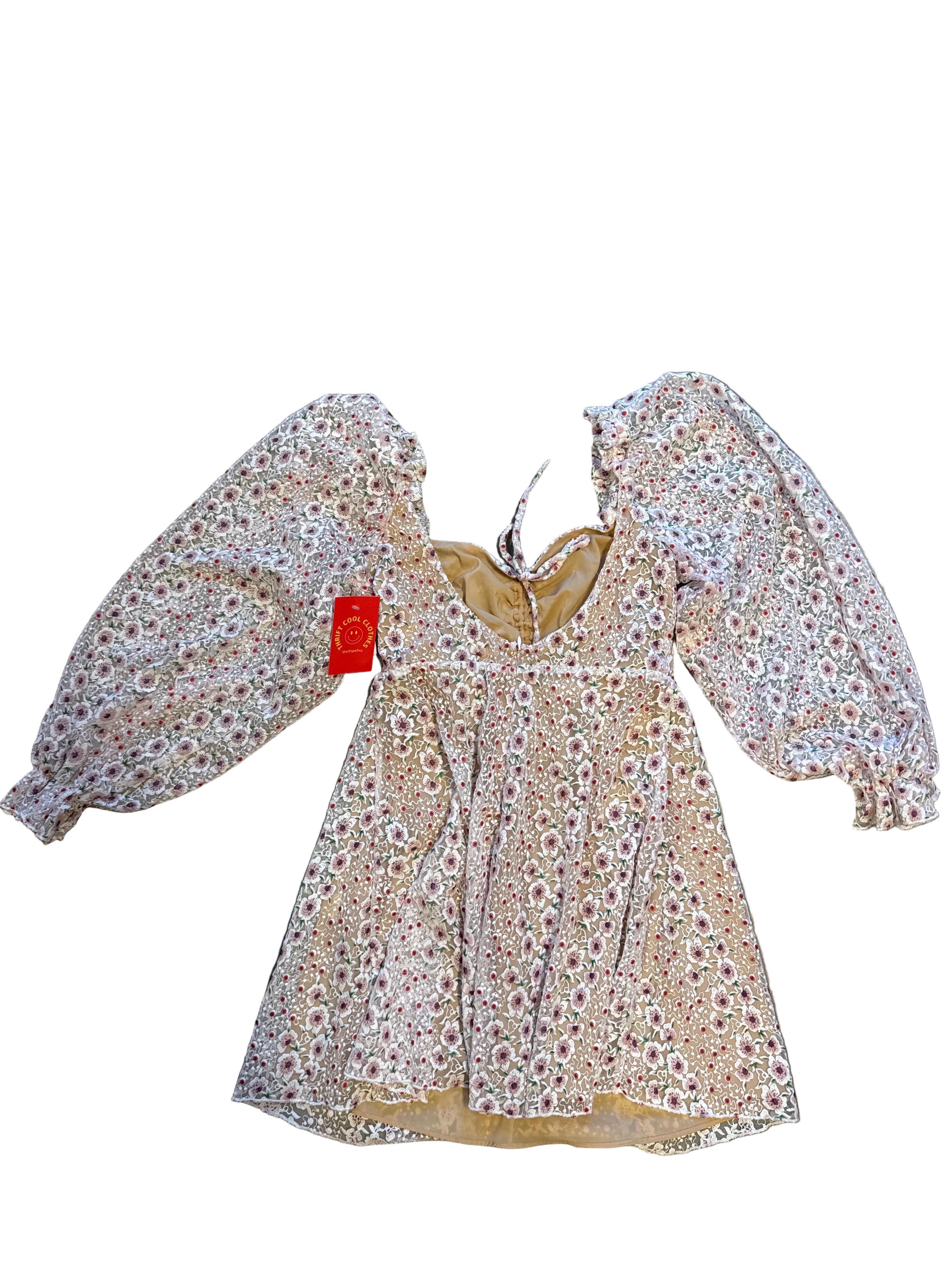 white pink tularosa mesh floral babydoll dress, m
