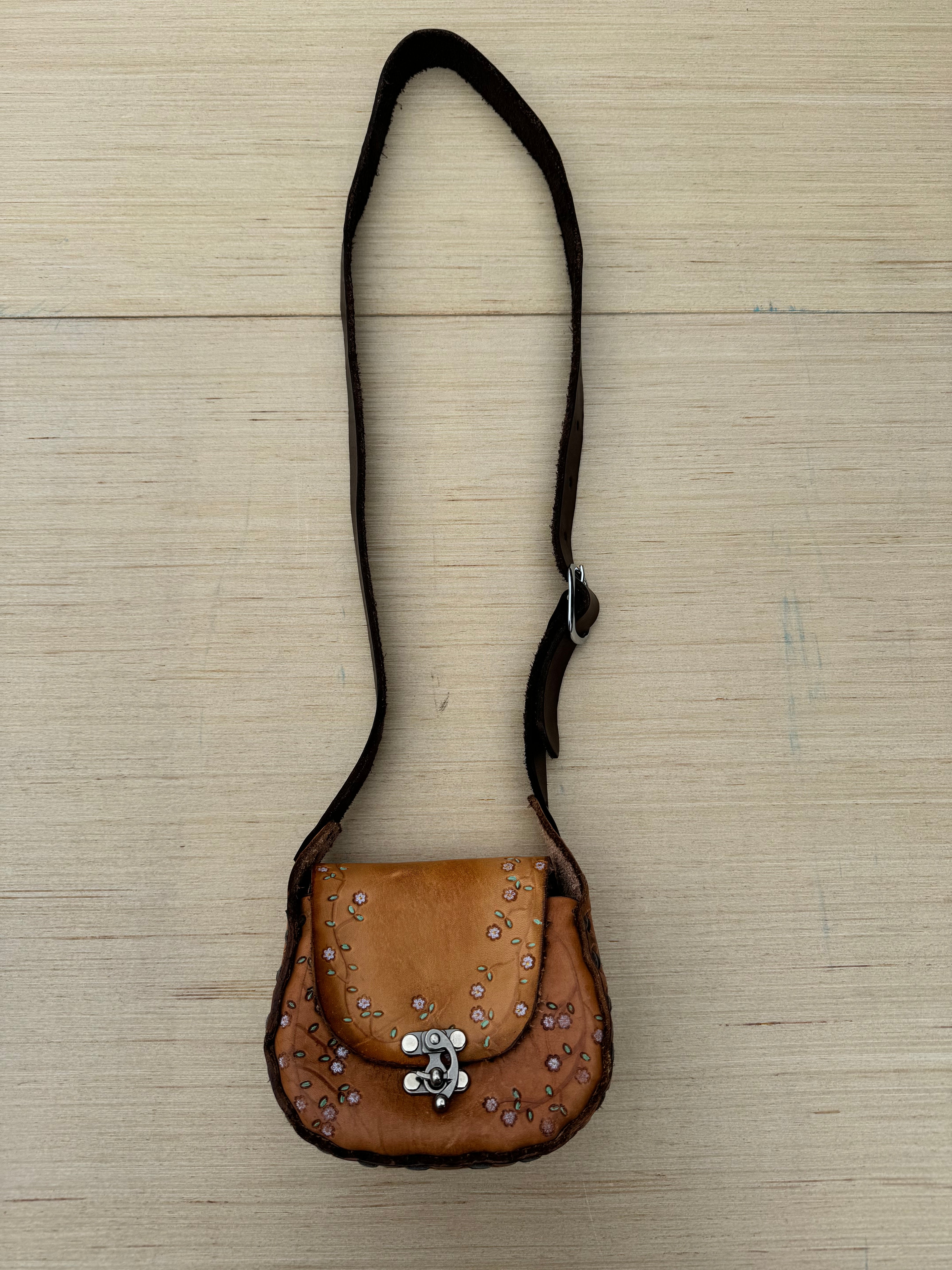 brown  leather flower purse