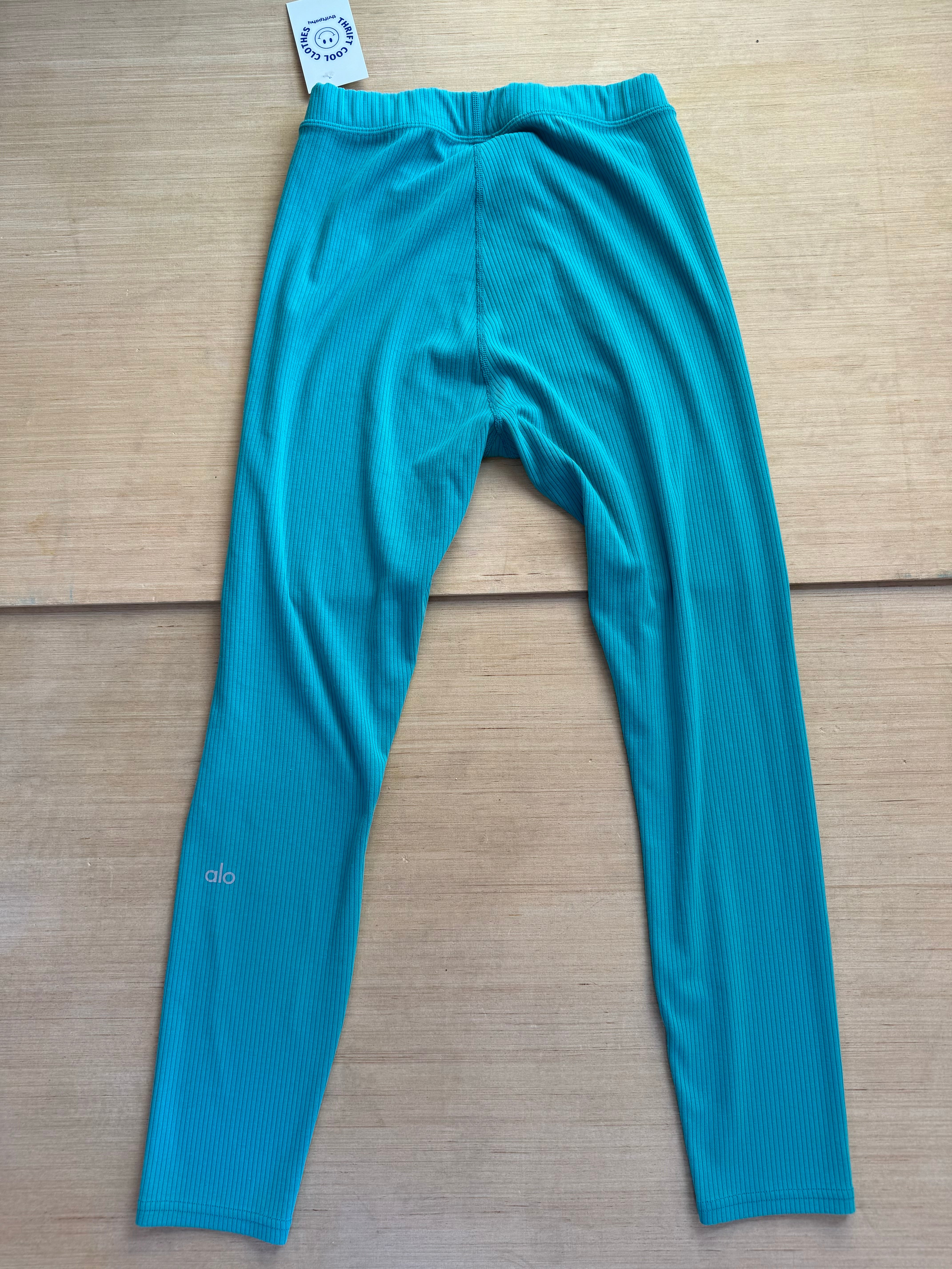 teal alo ribbed leggings, m