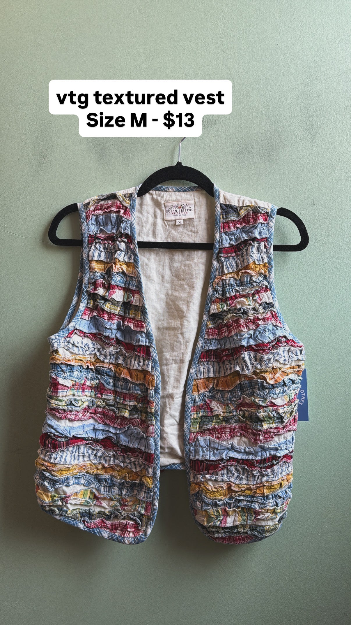 blue red susan bristol textured vest, m