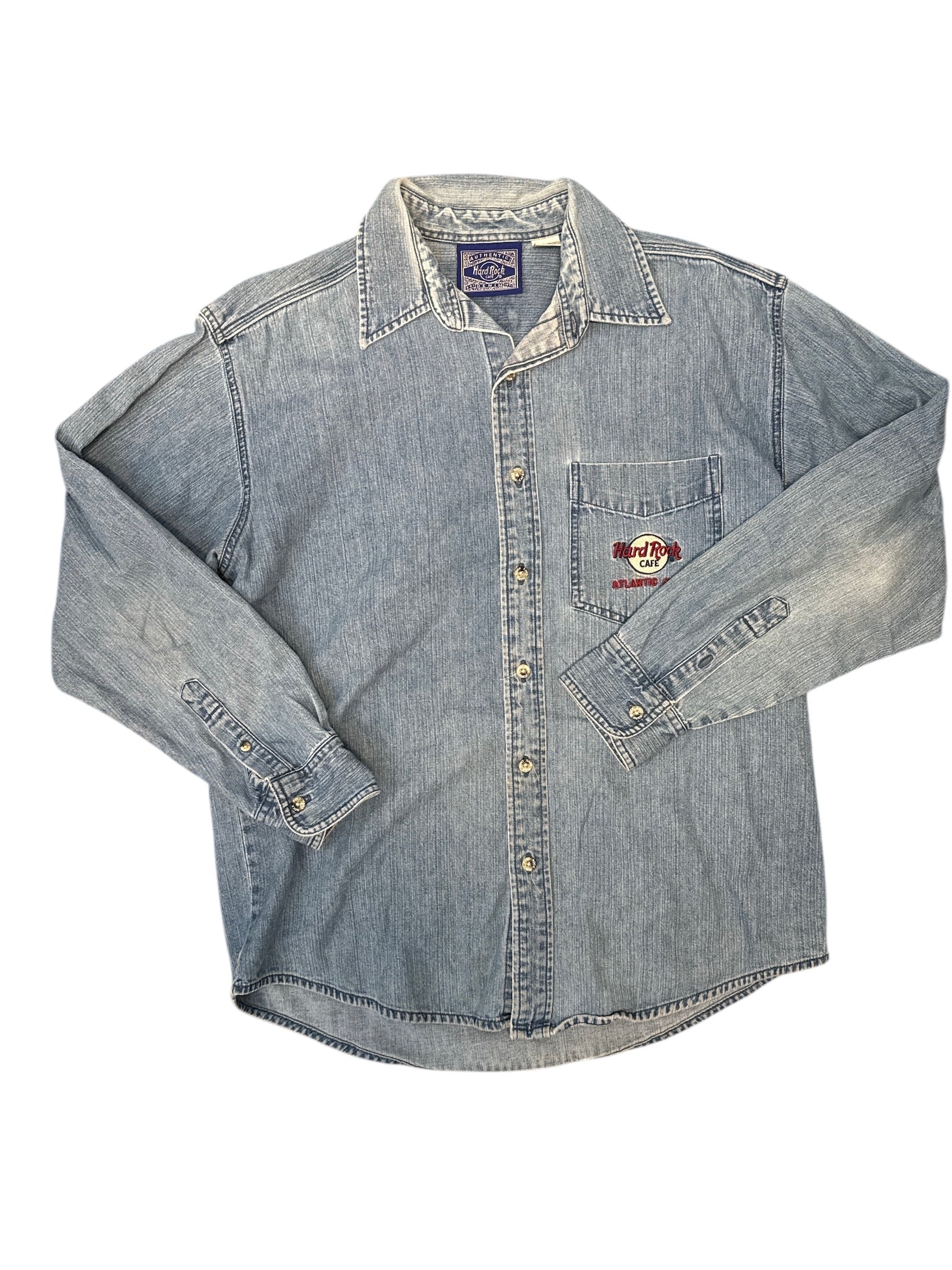 blue hard rock hard rock denim button down, m