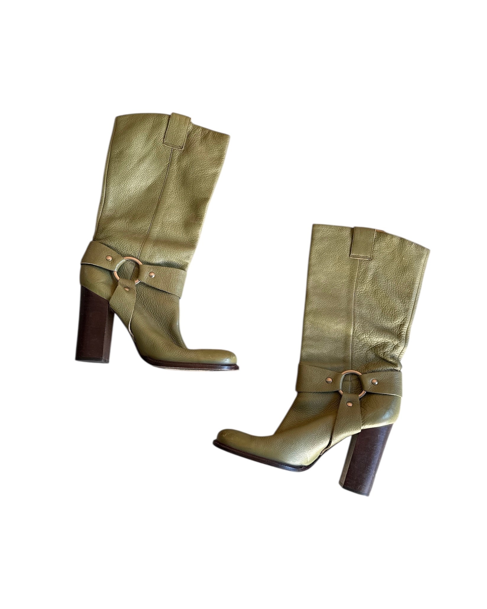 green vince camuto heeled motorcycle boots, 9