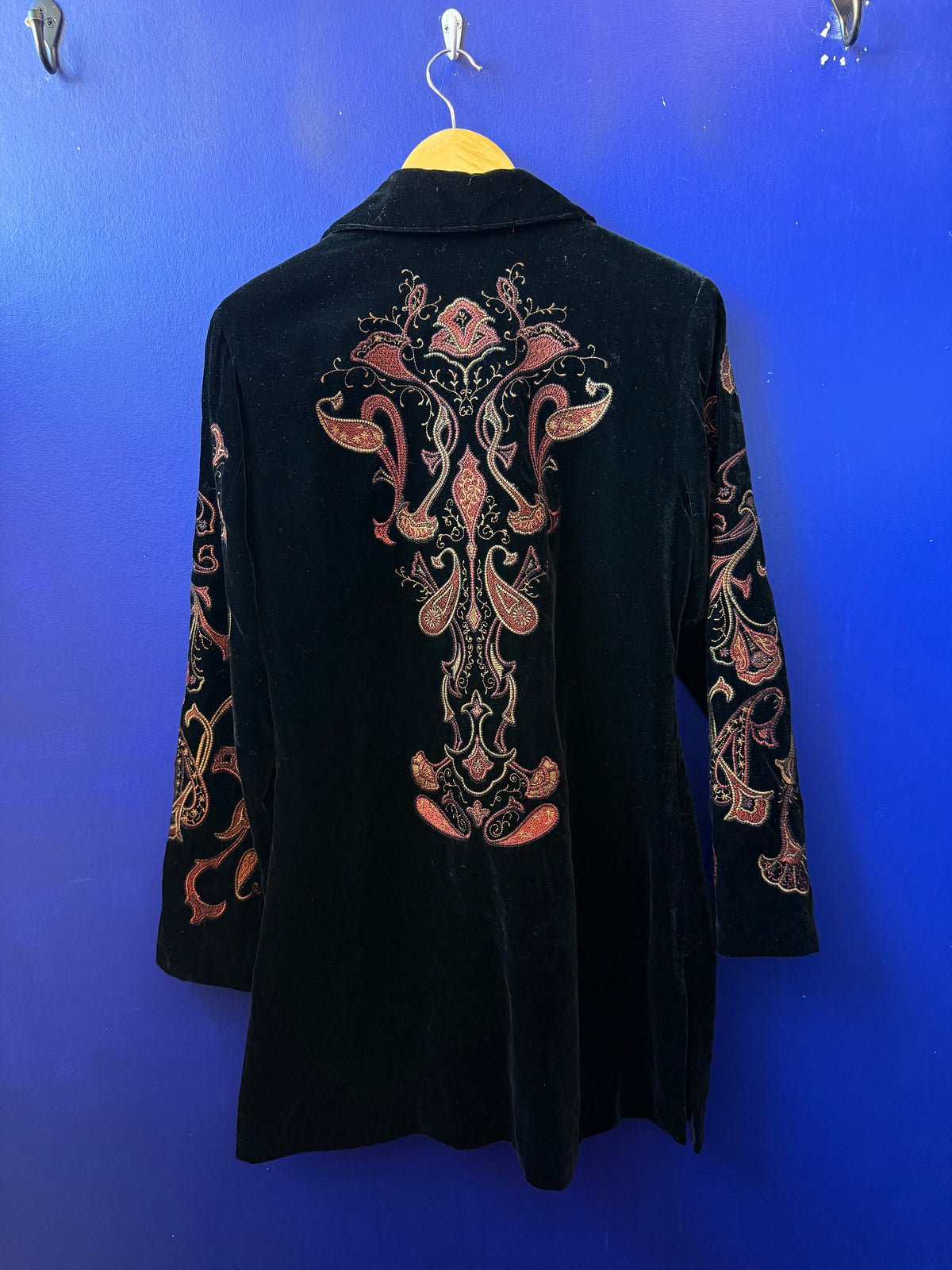 black orange coldwater creek embroidered velvet jacket, s