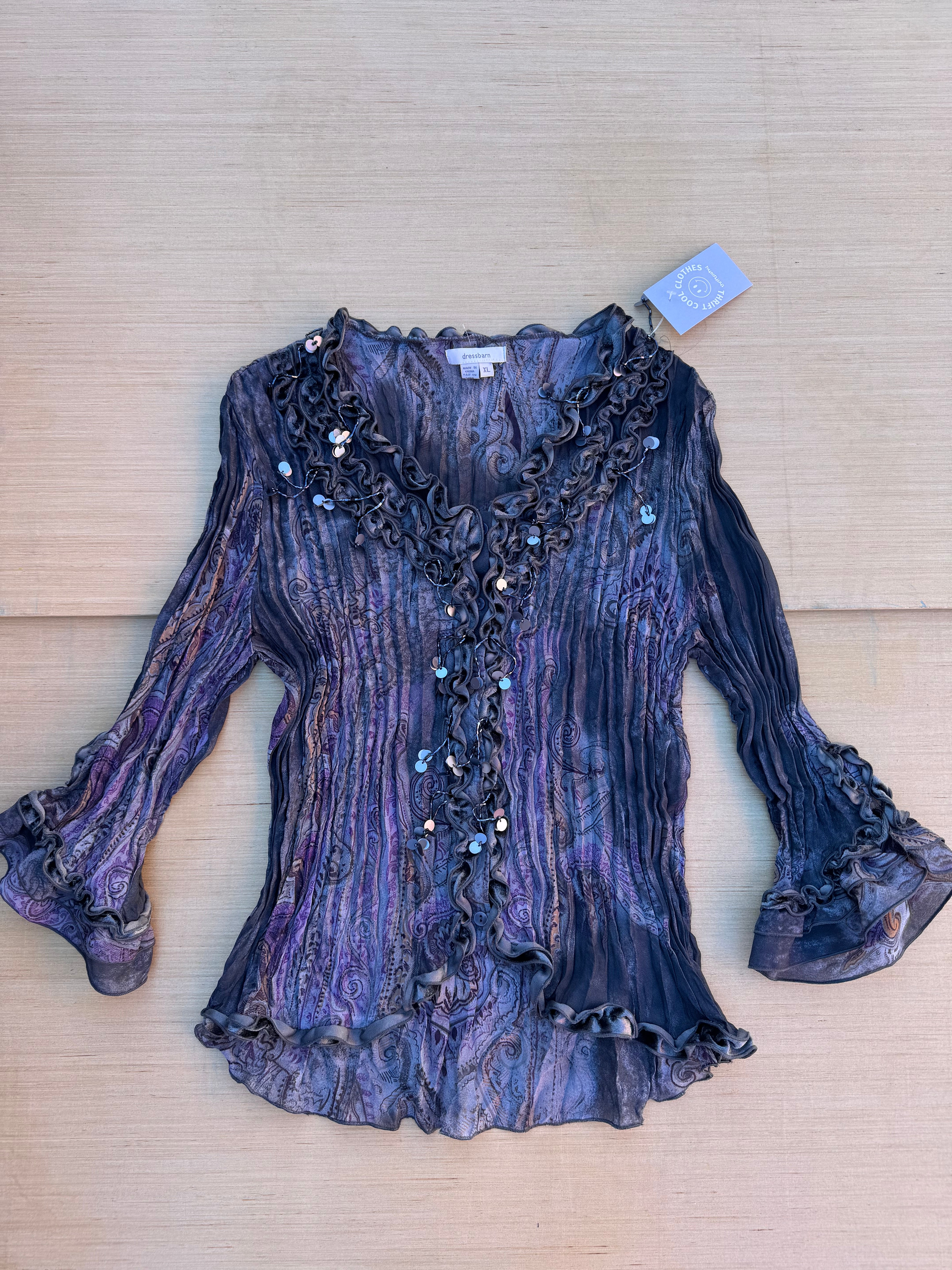 gray dresbarn textured paisley top w sequins, xl