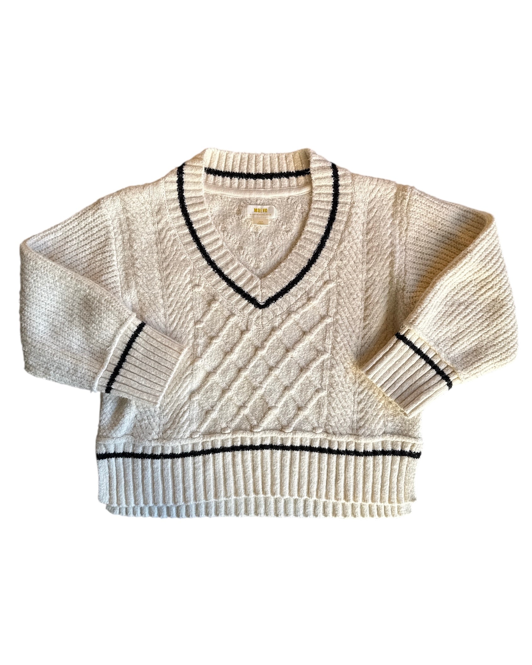 white black maeve knit v neck sweater, xsp