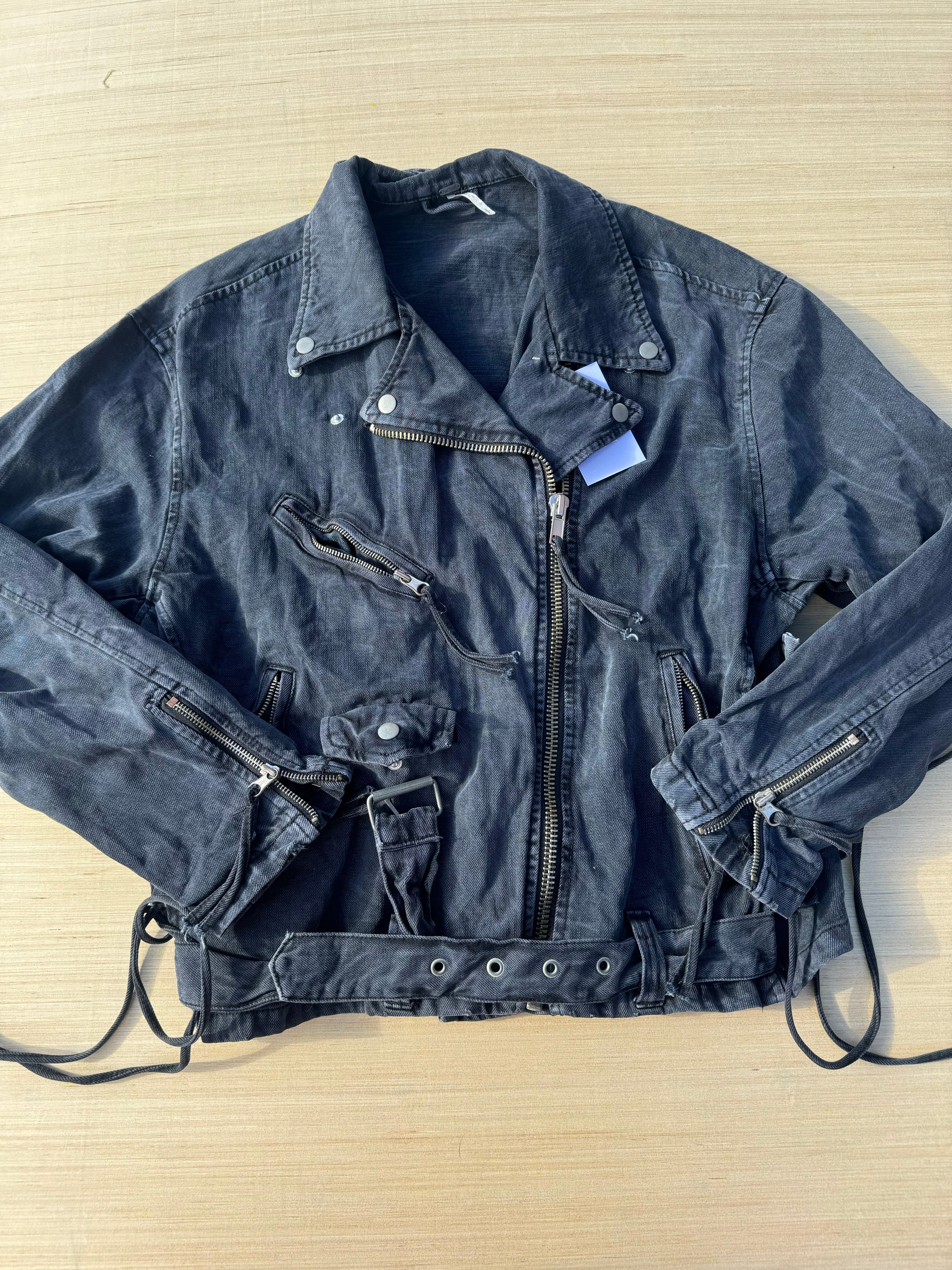 Blue Free people Denim moto boho jacket, S