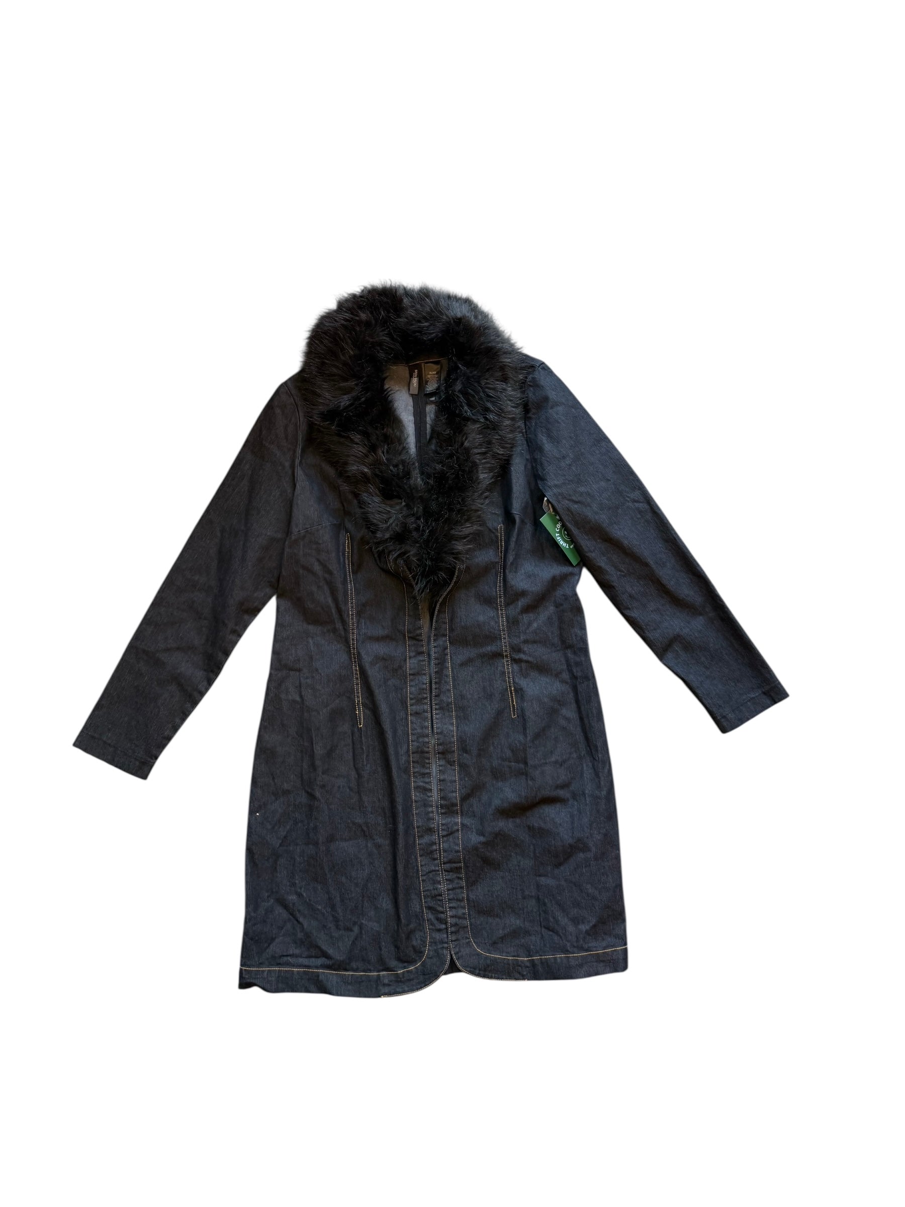blue black bisou bisou deadstock fur denim coat, xl