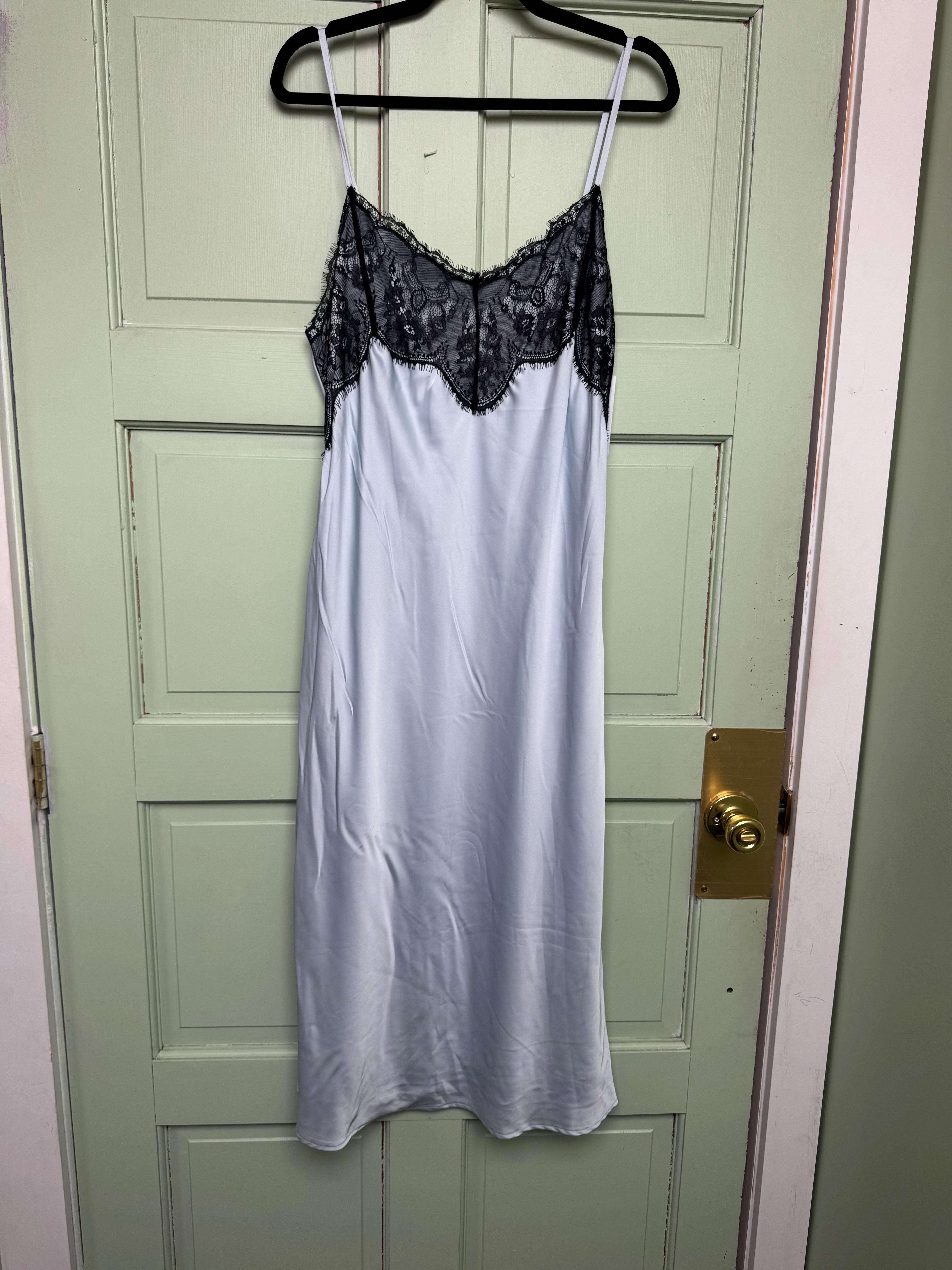 blue black wild fable lace top silky midi dress, xl