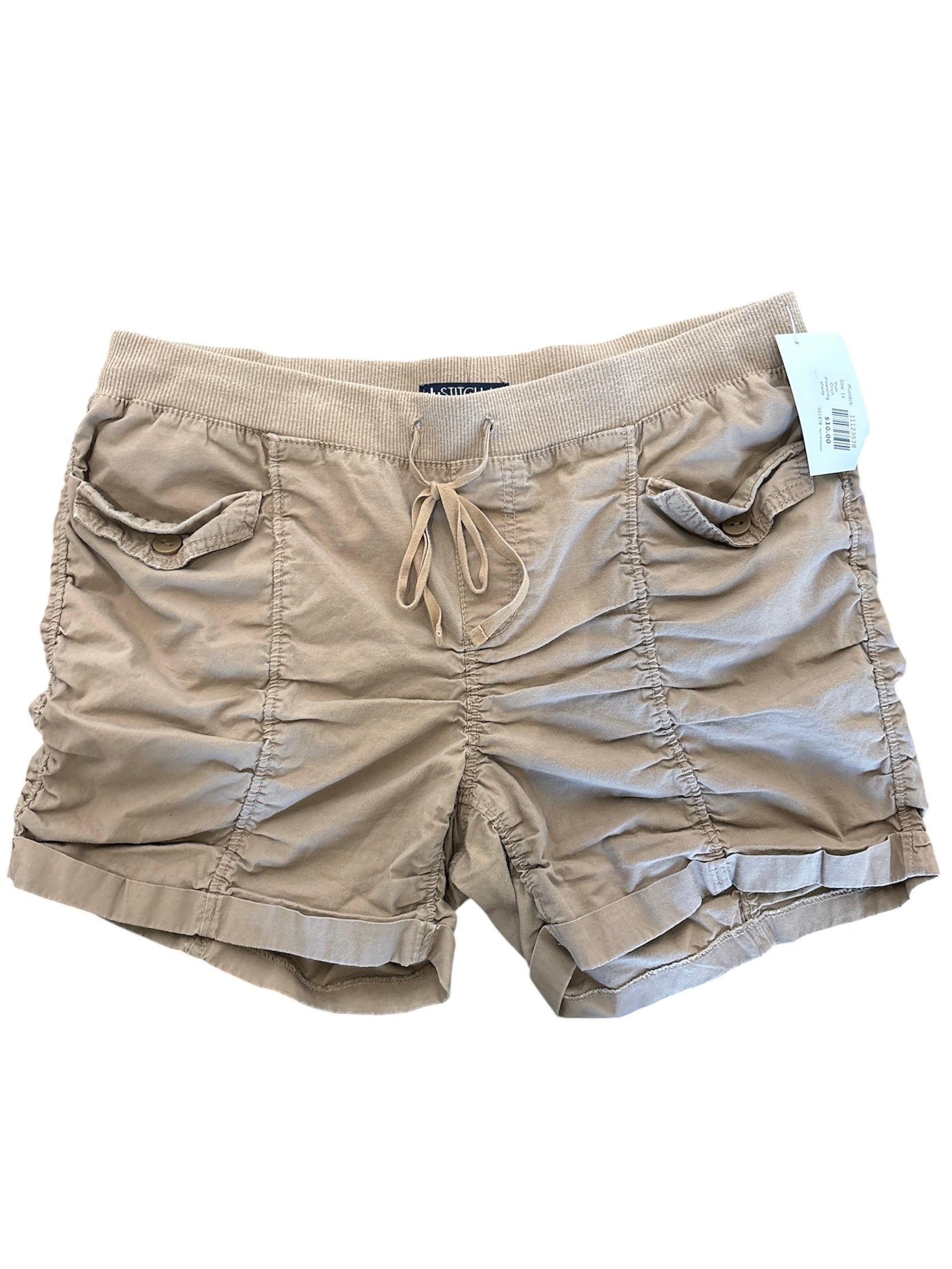 Khaki Plustitch Cinch drawstring shorts, 1x
