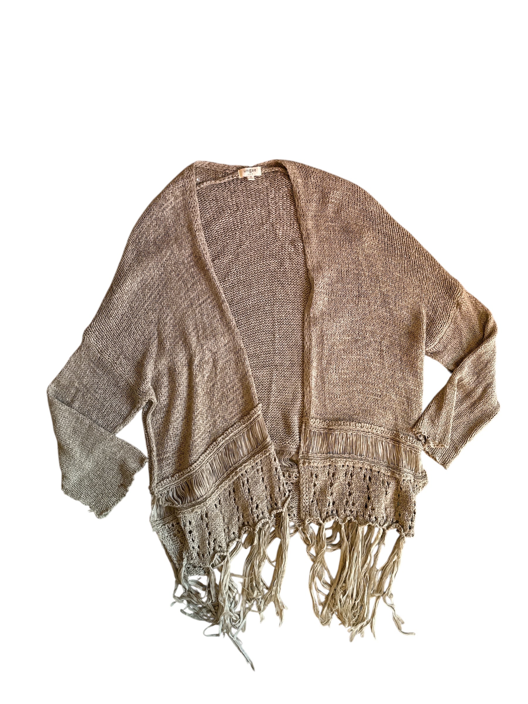 beige umgee fringe cardigan, M