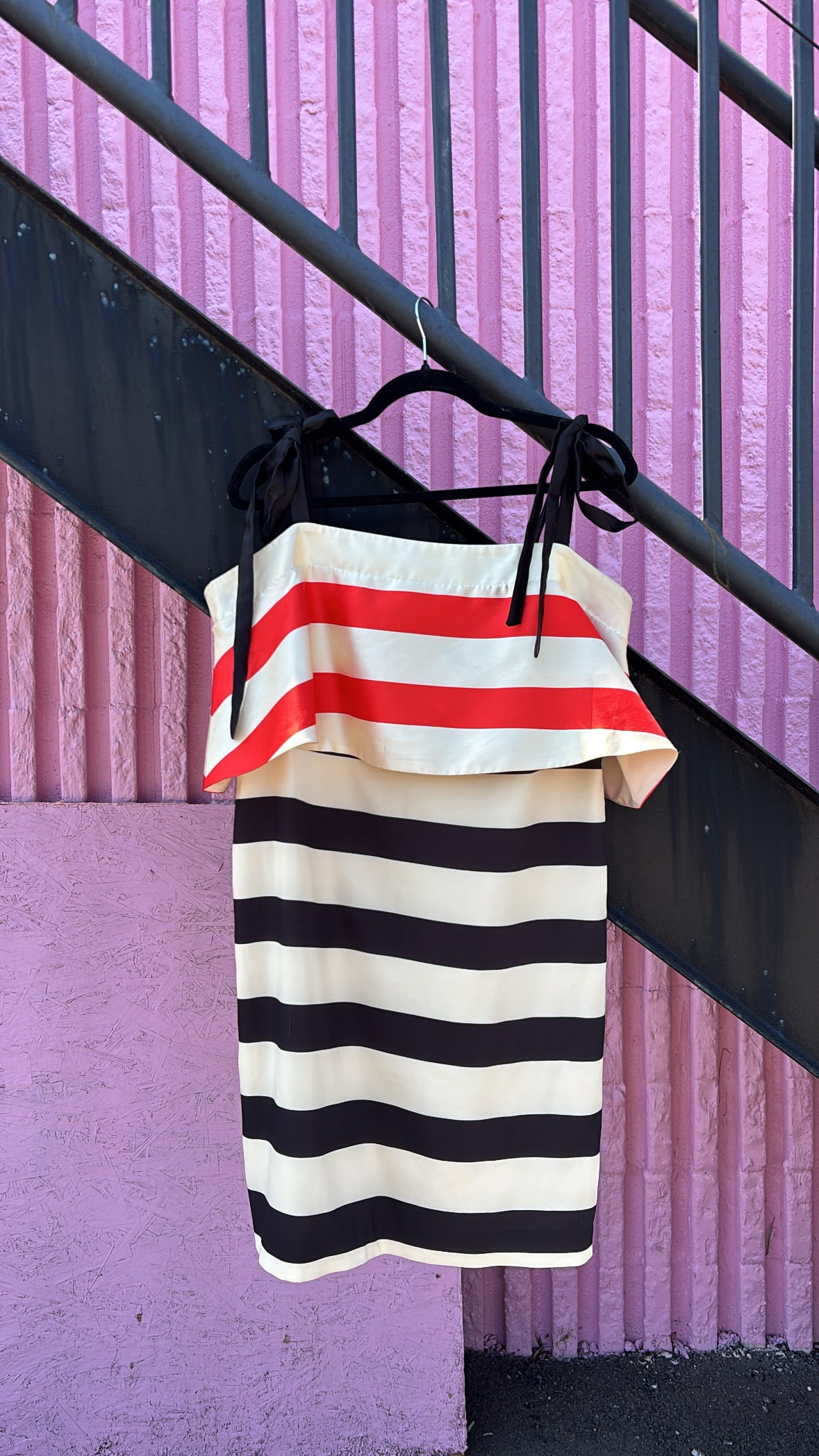 red black cream mare mare striped ribbon dress, L