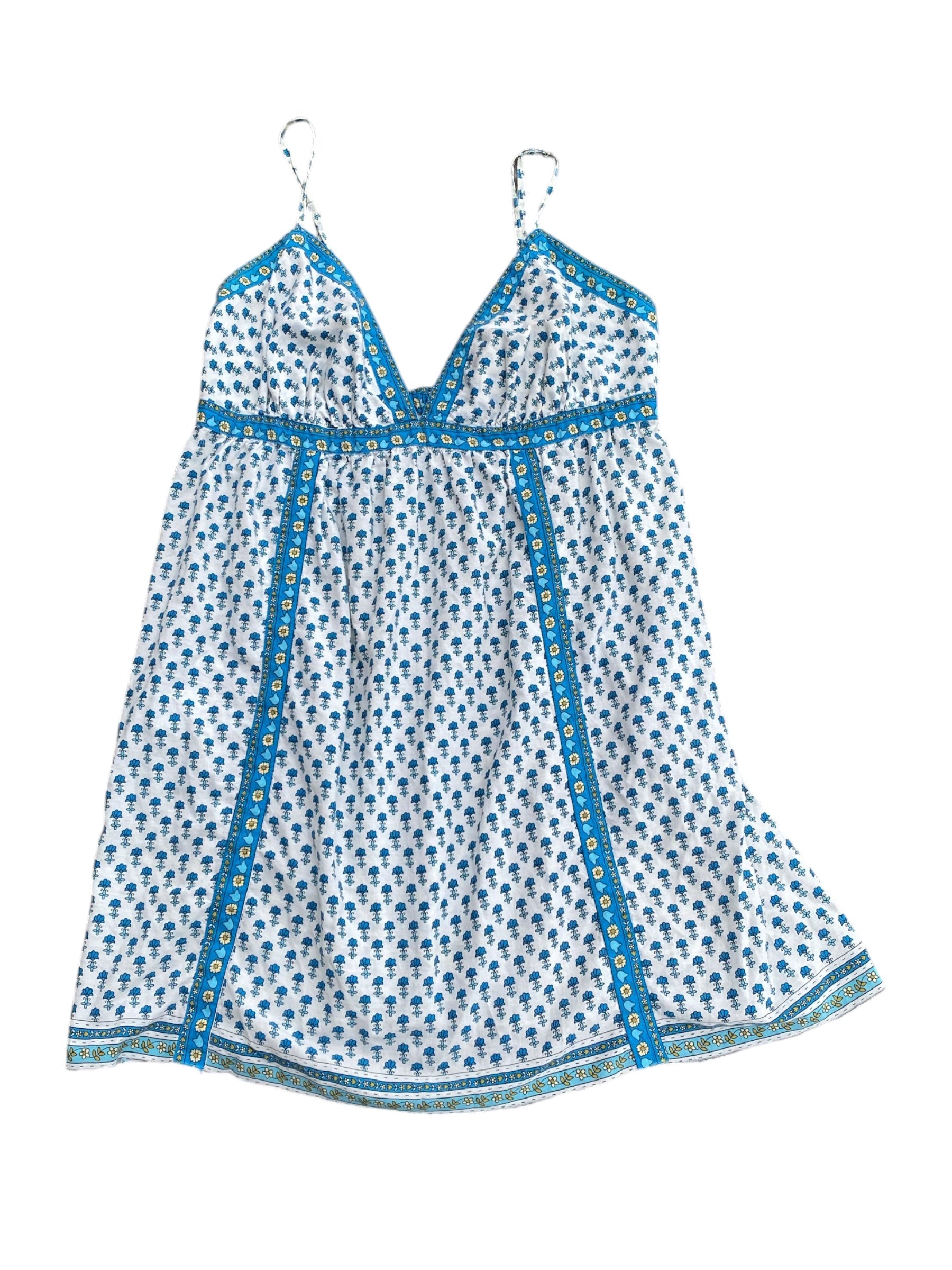 White blue Fire Los angeles Micro flower print tank baby doll, XL