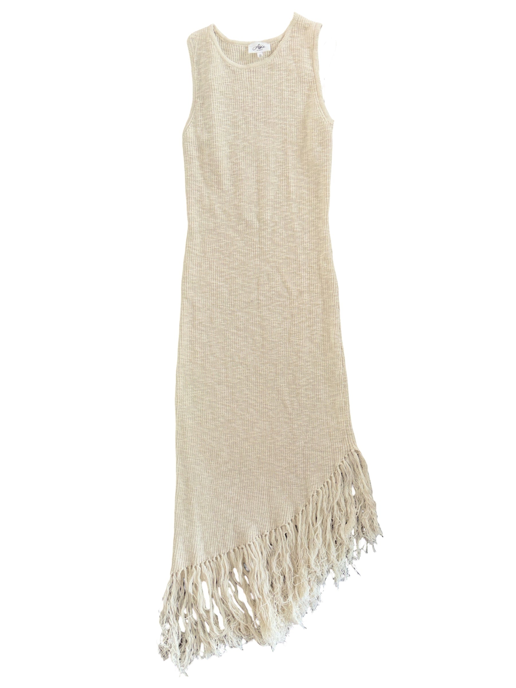 cream able fringe crochet tank vacay dress, m