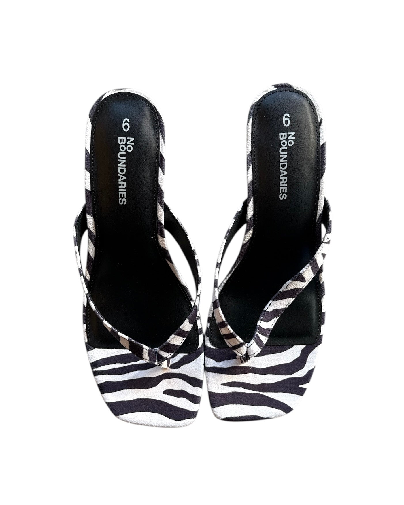 black white nobo animal print flipflop heels, 6