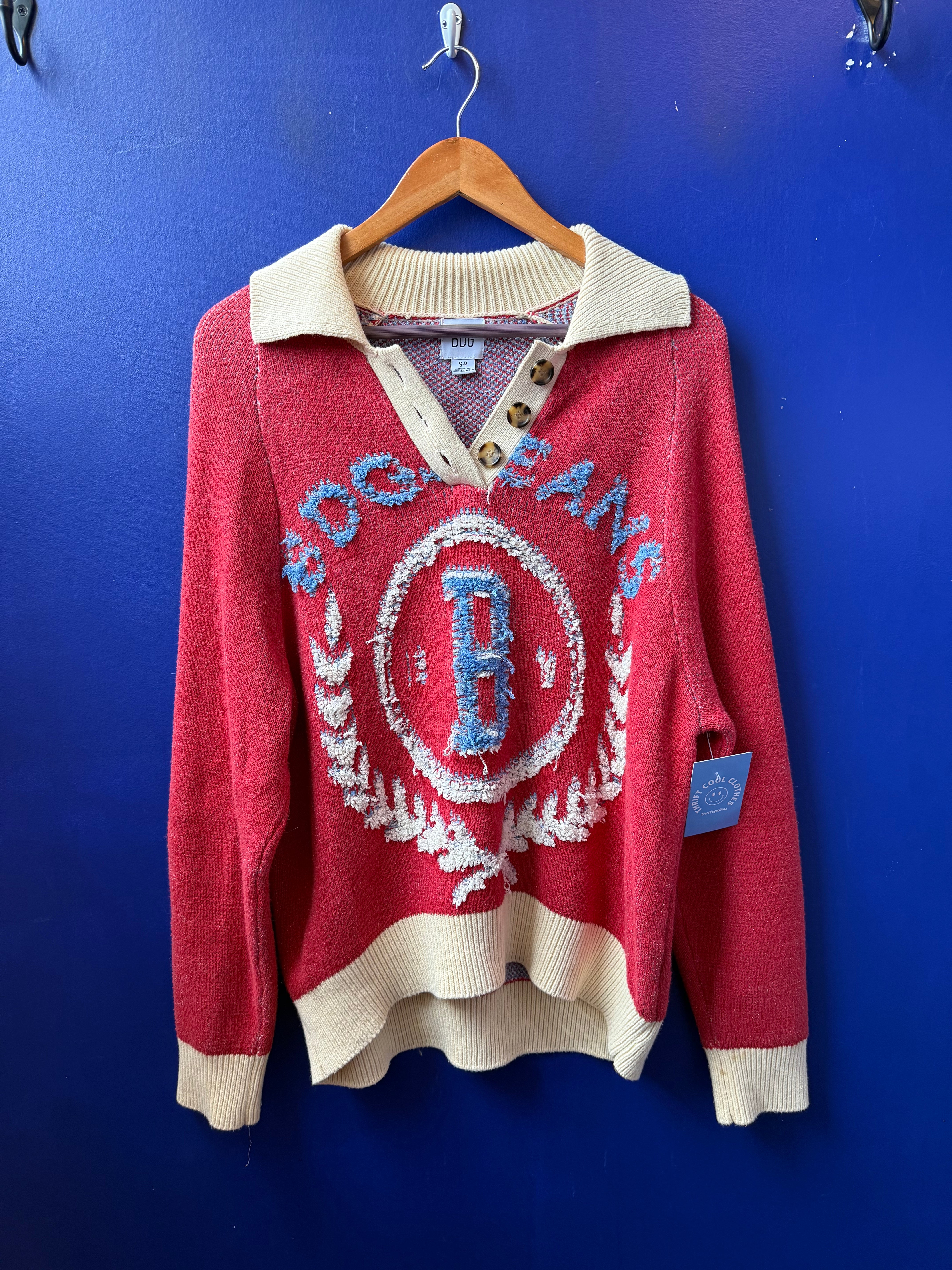 red cream bdg logo knit sweater, s