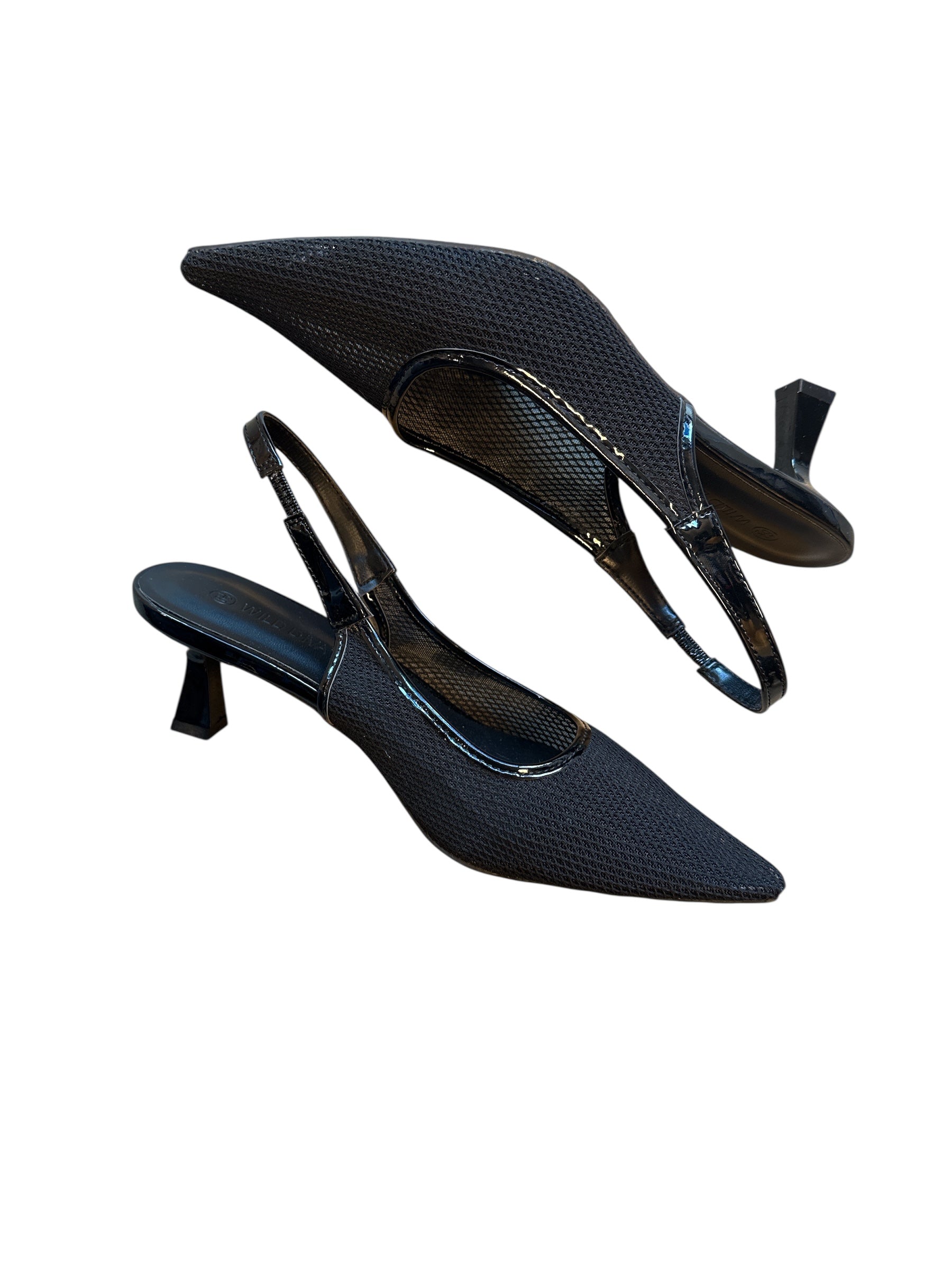 Black Wild diva Mesh kitten heels, 6.5