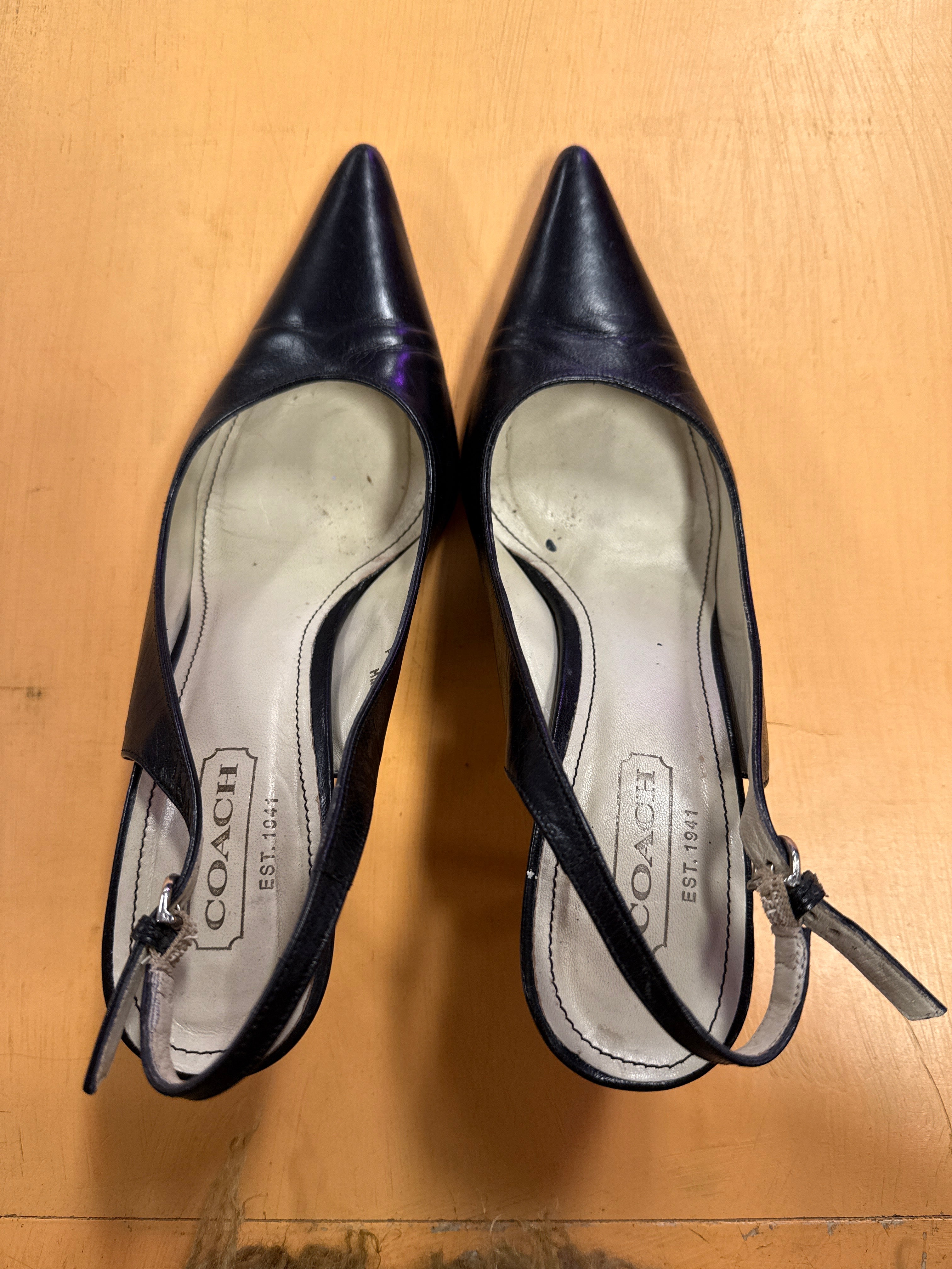 black coach pointed slingback heels, 8