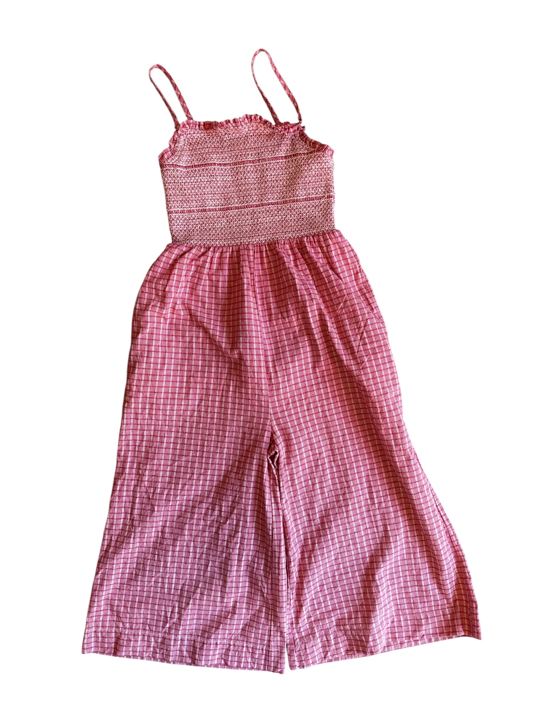 pink maeve plaid smocked jumpsuit, s