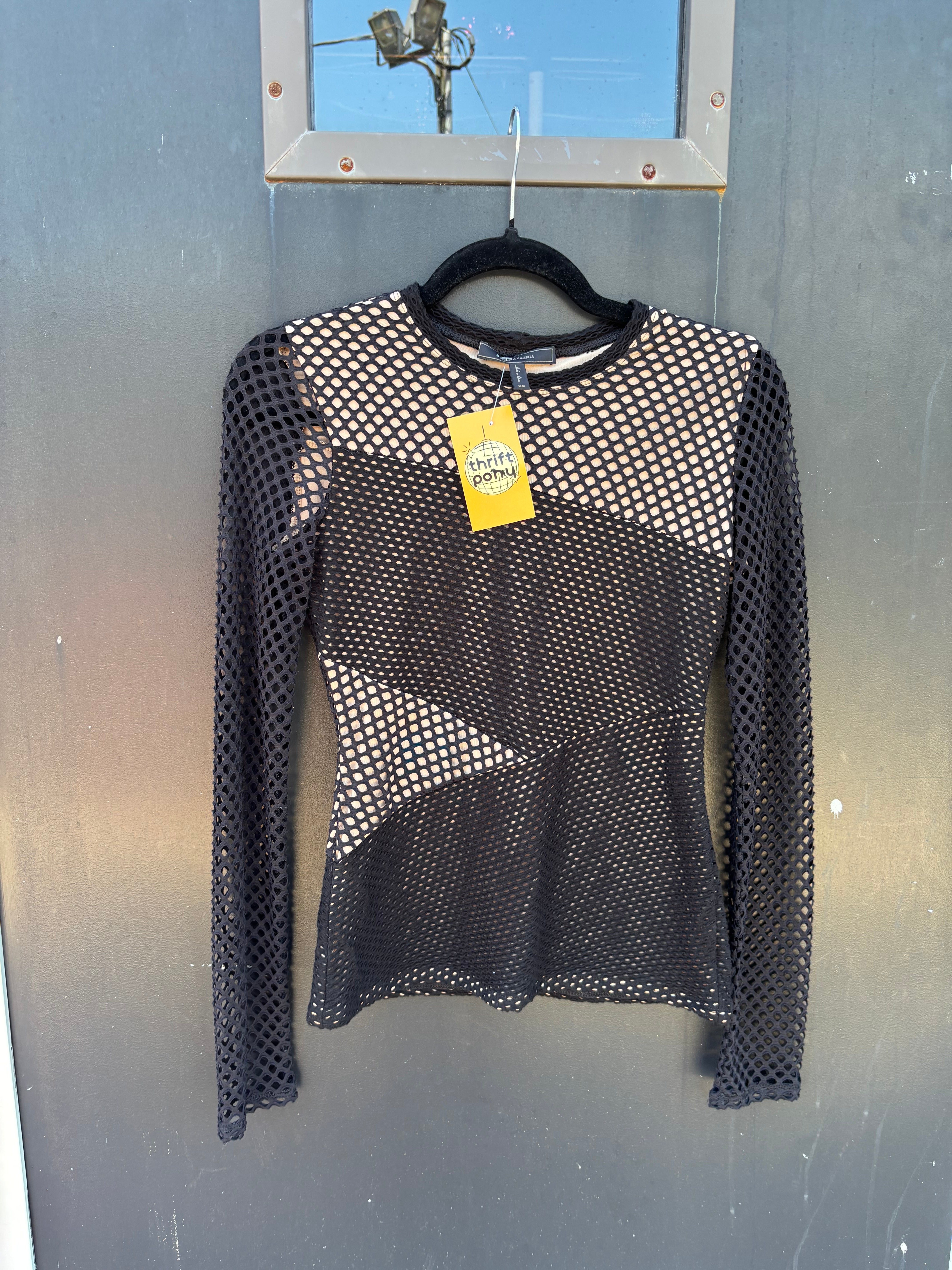 Black tan BCbg maxazria Eyelet ls top, Xs