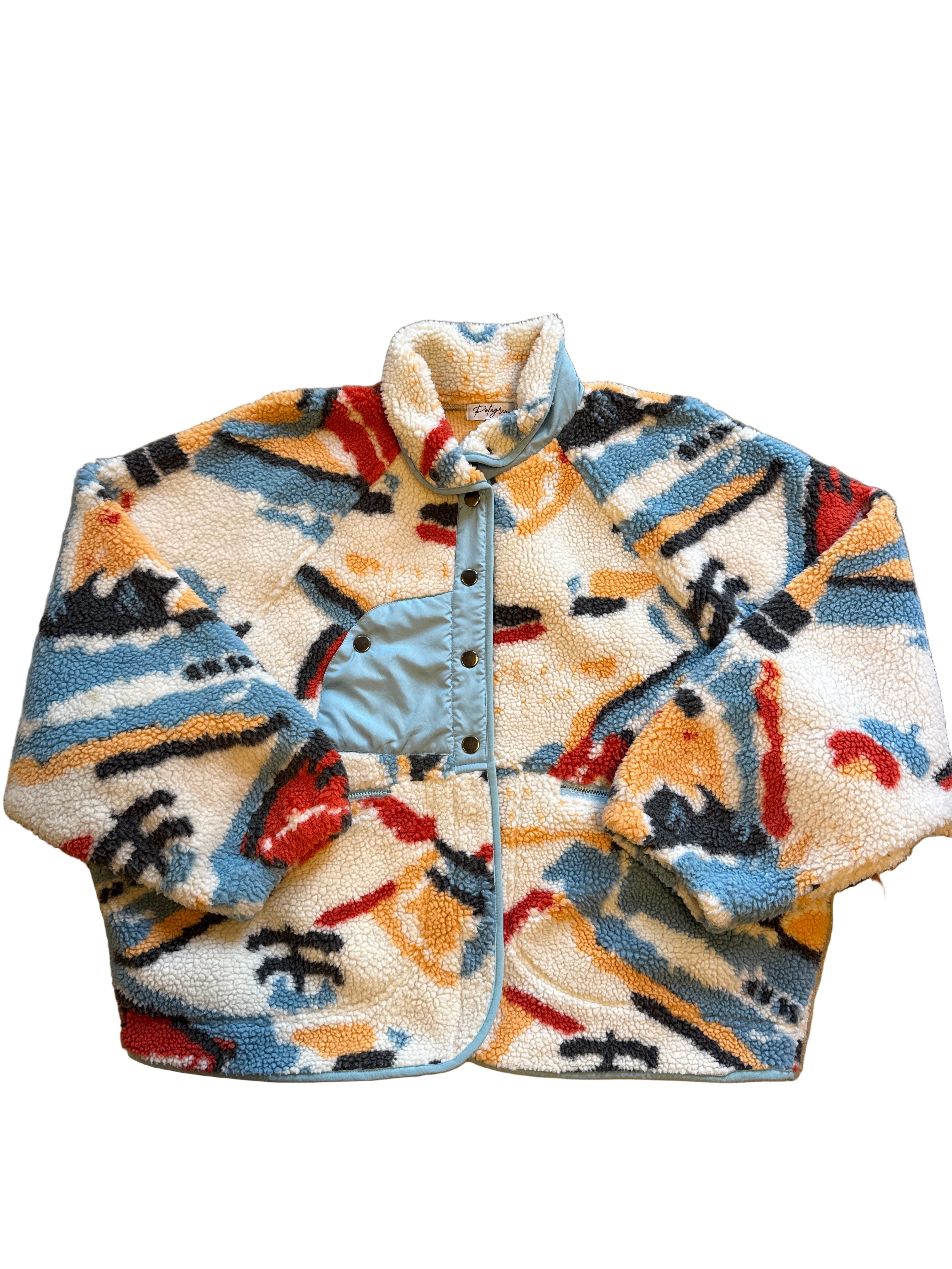 White blue Polagram Sherpa button up jacket, L