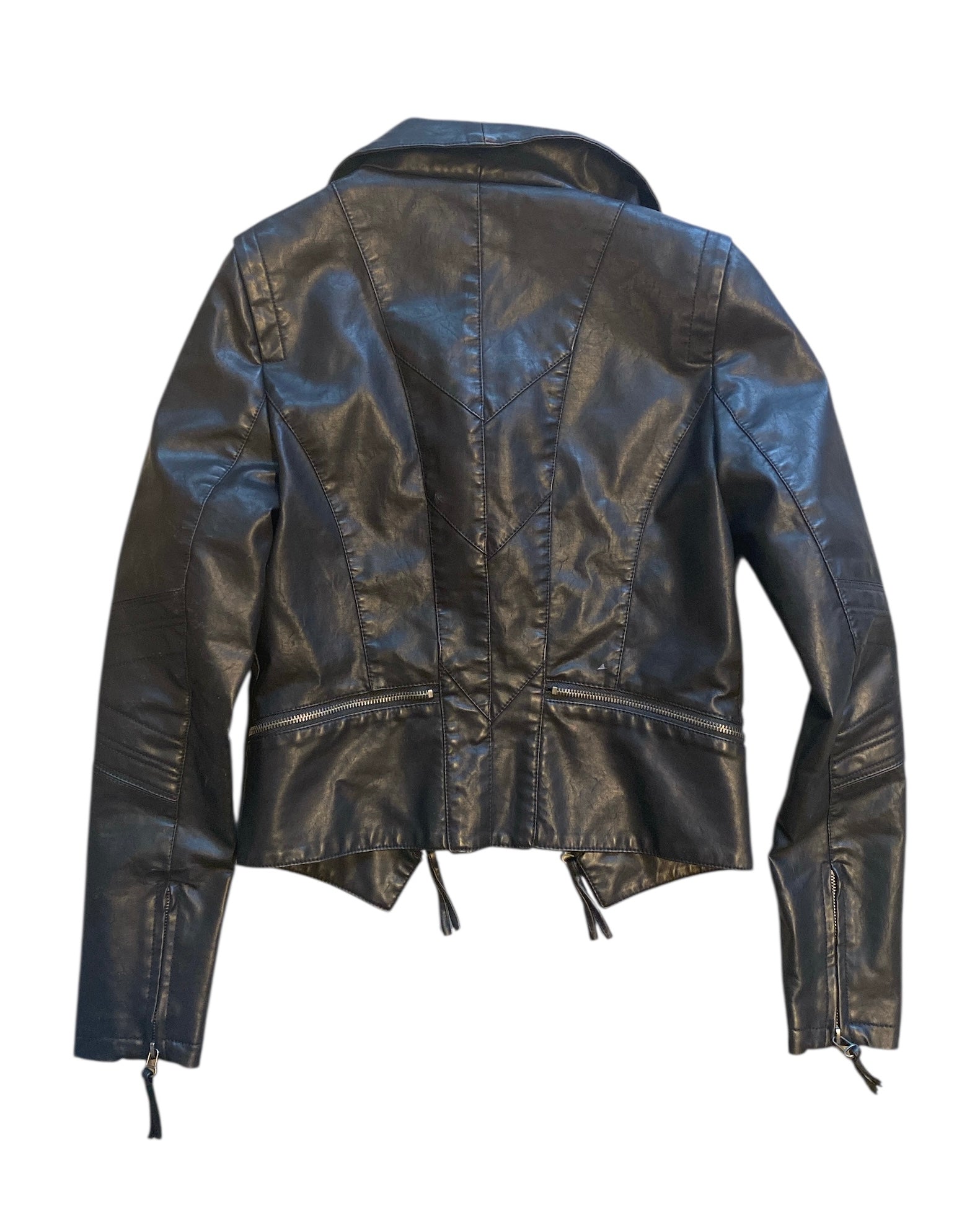black lulus pleather zip up jacket, m