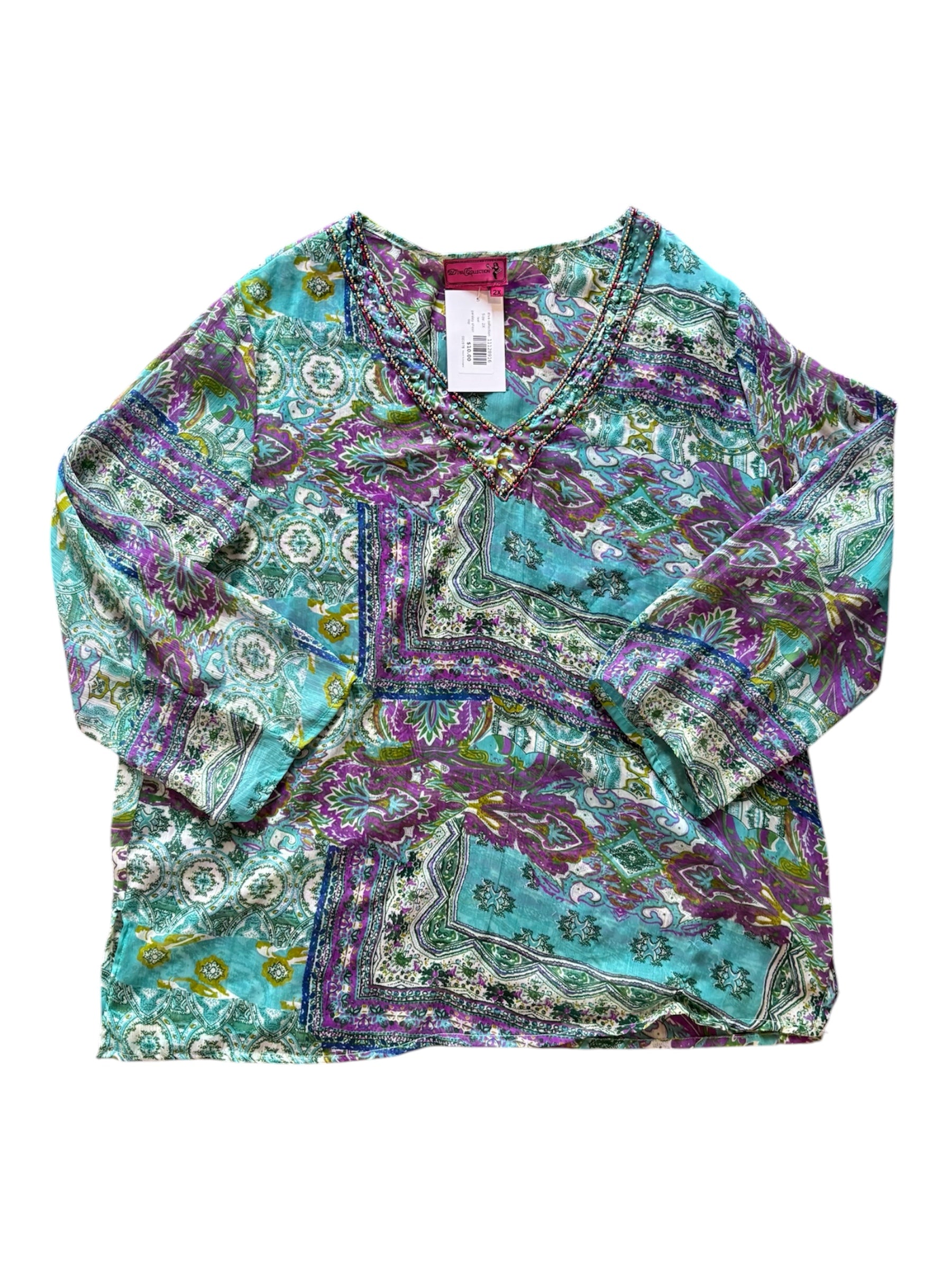 teal diva collection paisley sheer top, 2X