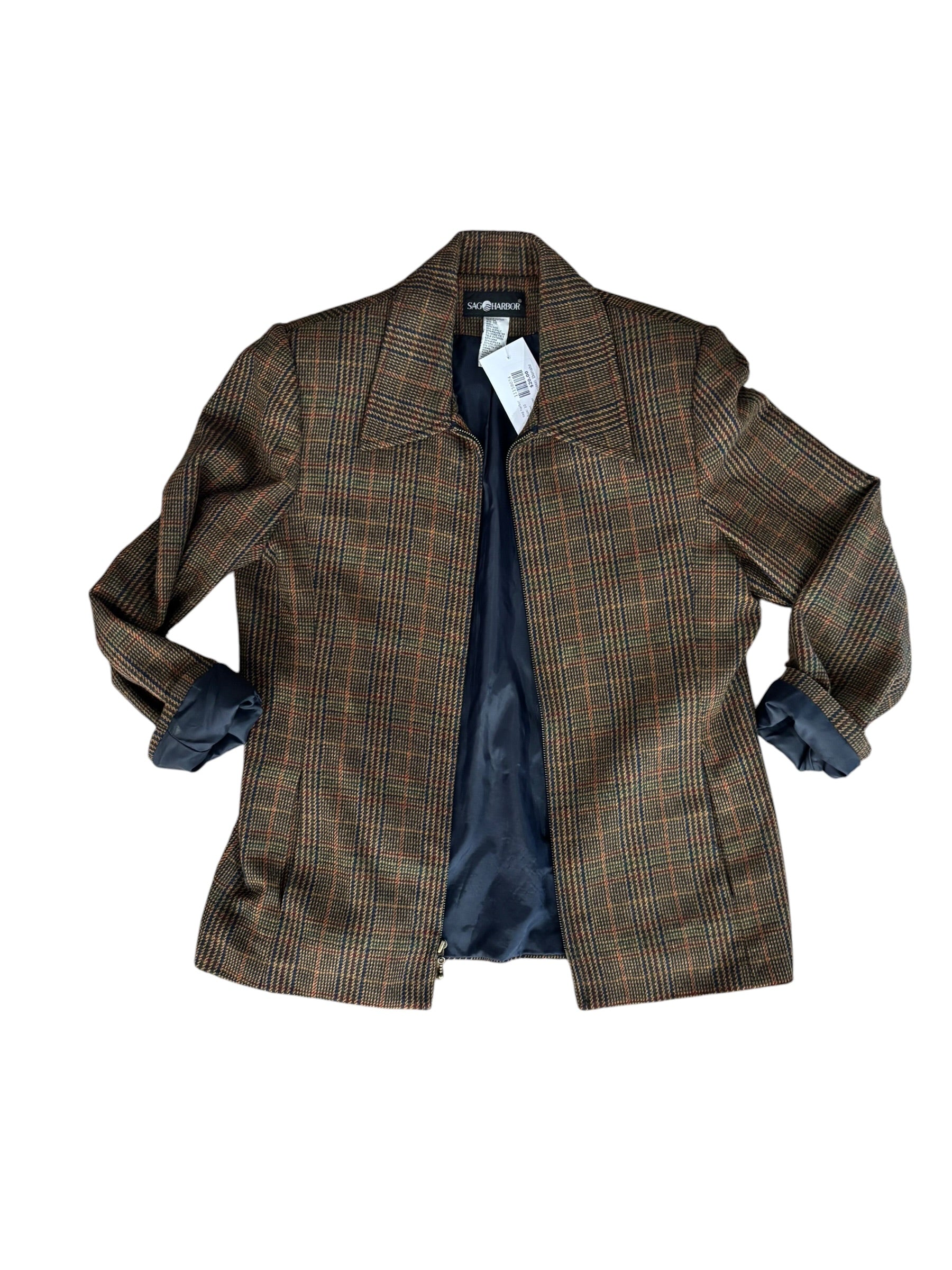 brown sag harbor plaid blazer zip up, 10