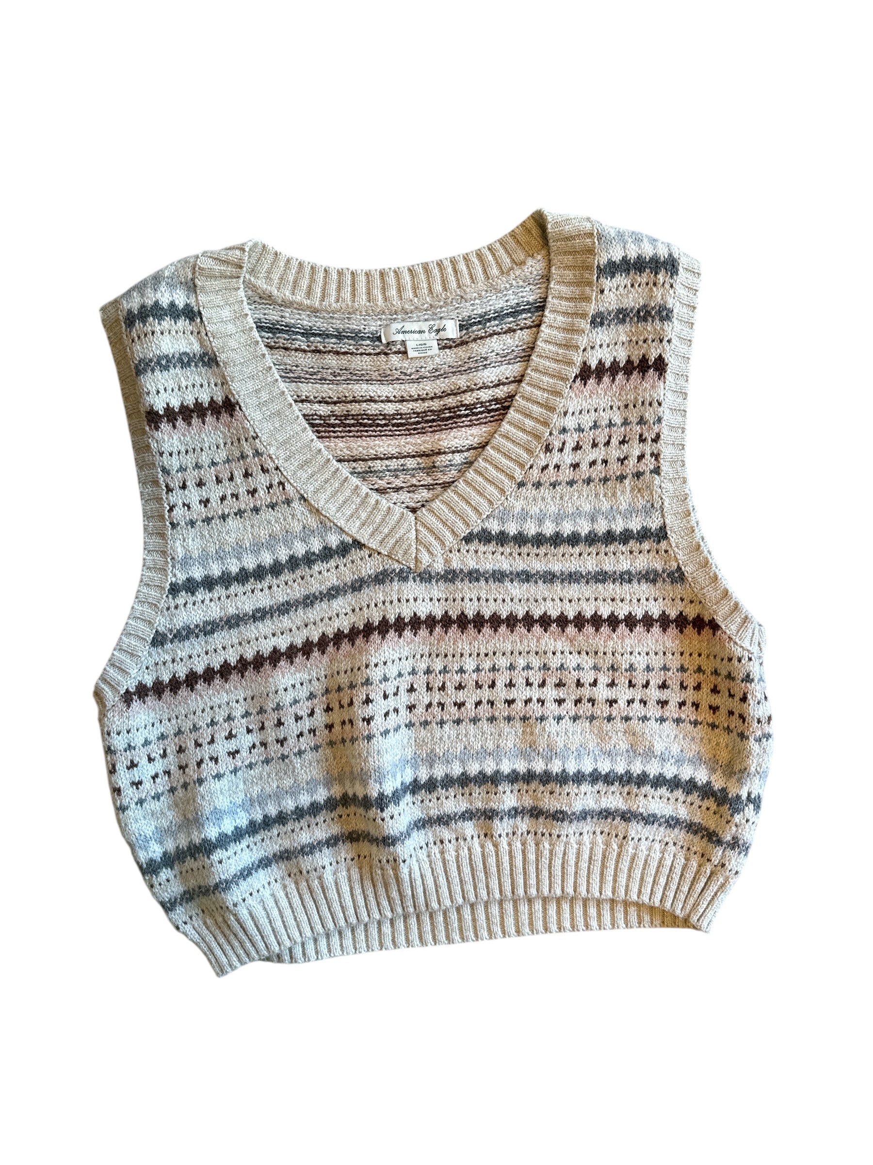 beige brown american eagle knit sweatervest, L