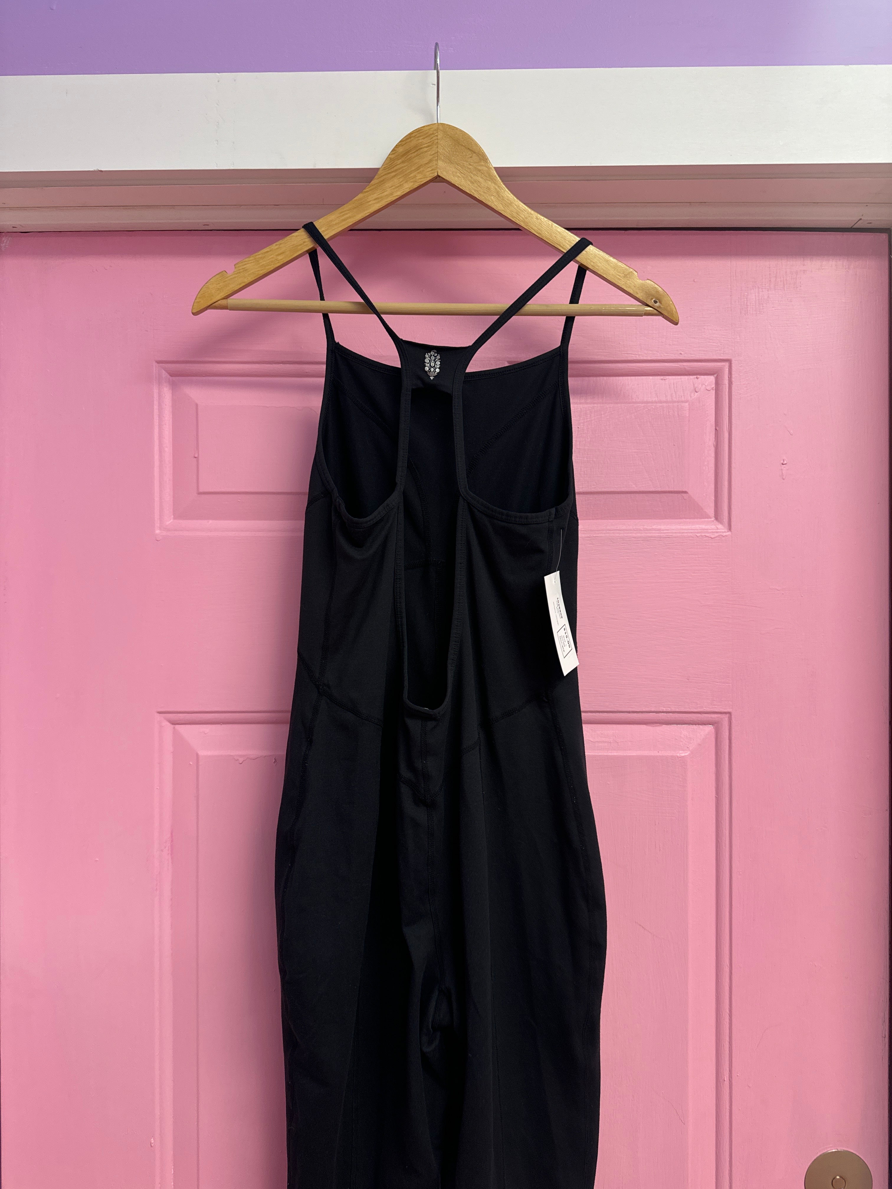 black free people athletic romper, L