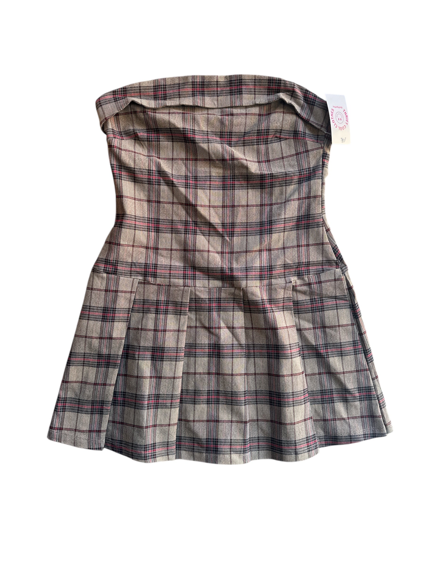 red black madden girl plaid dropwaist strapless dress, xl