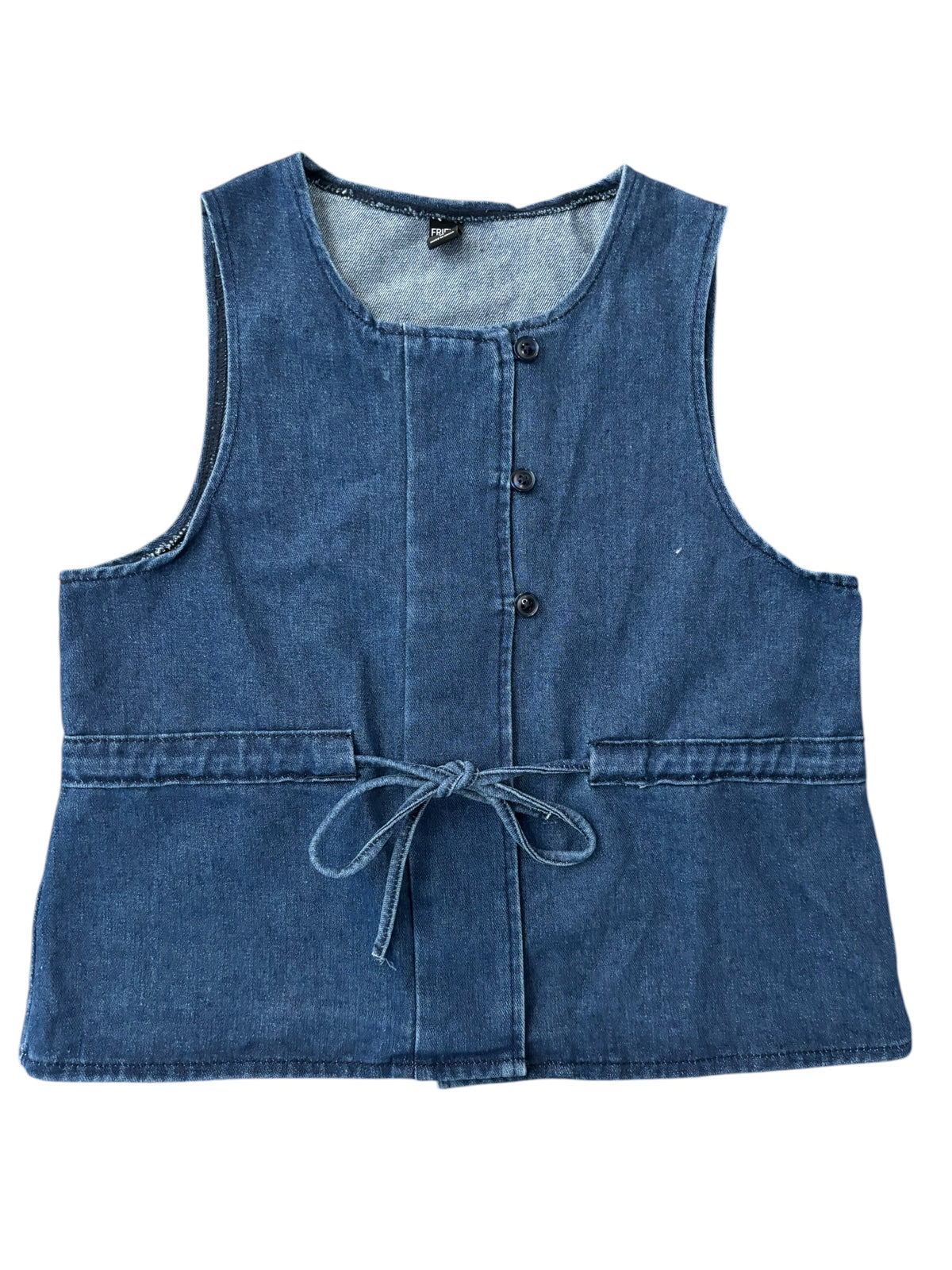 blue friful denim tie front vest top, xs