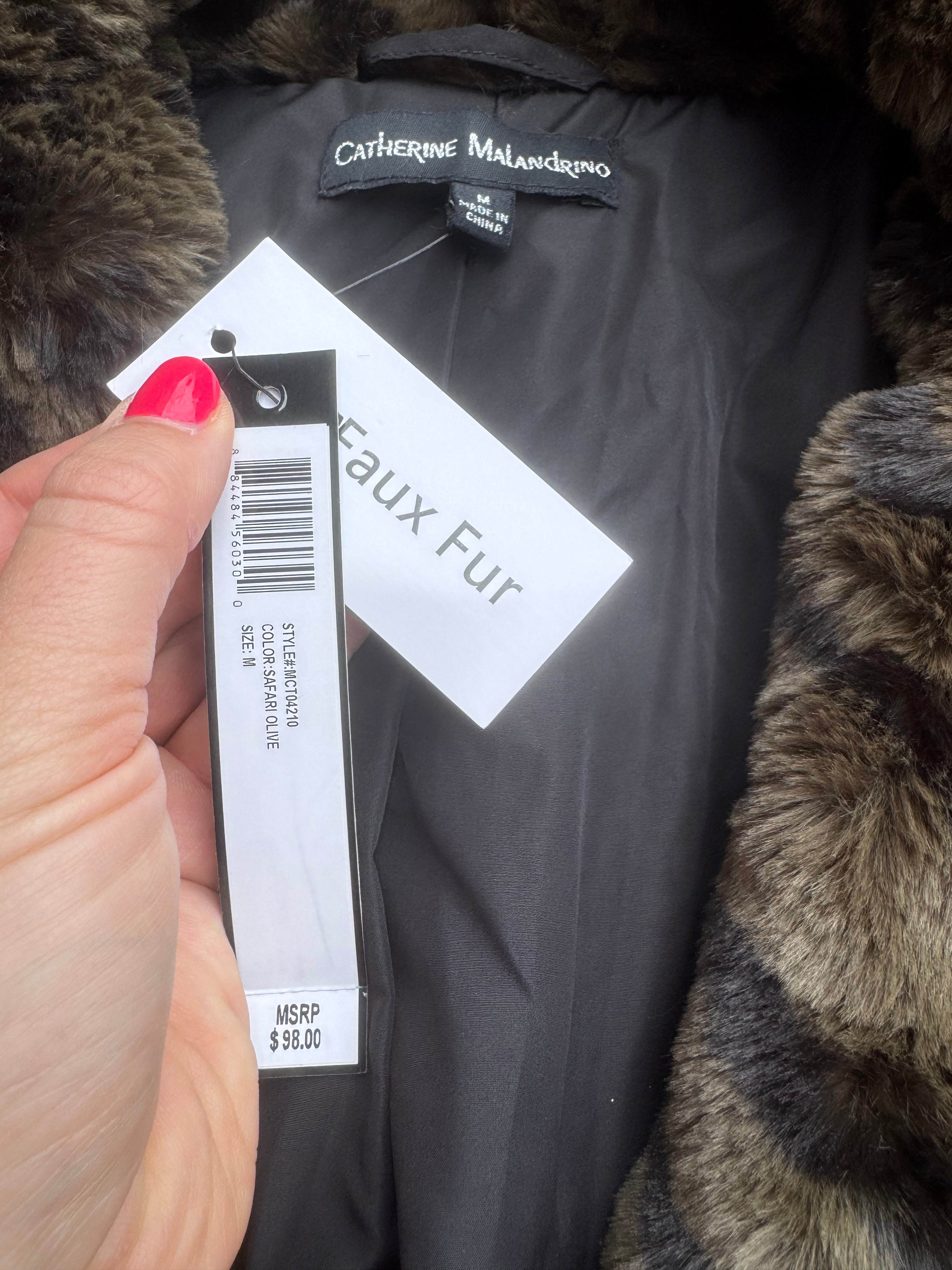 brown black catherine malandrino NWT zebra fluffy coat, m