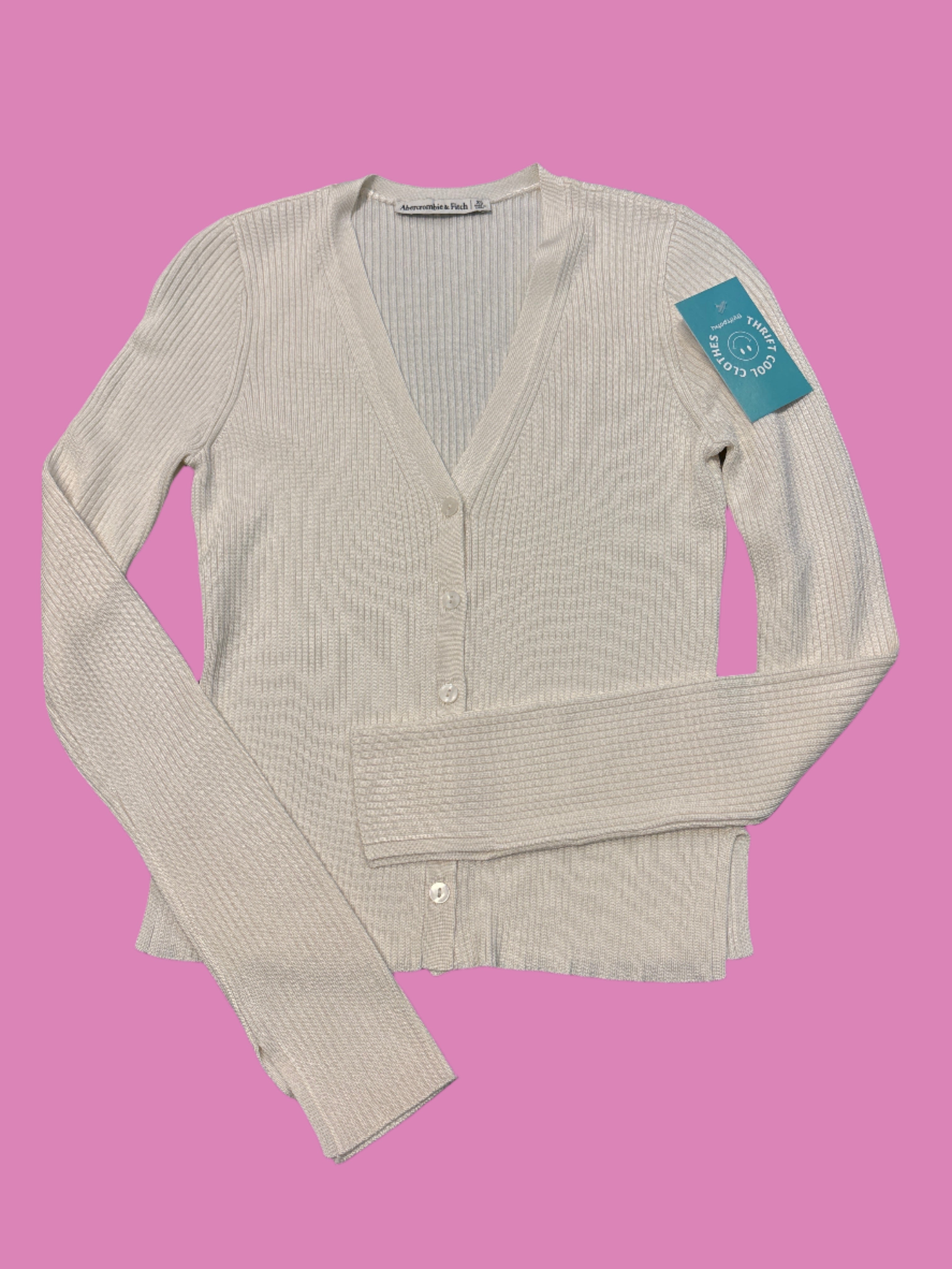White Abercrombie Ribbed ls w button, Xs