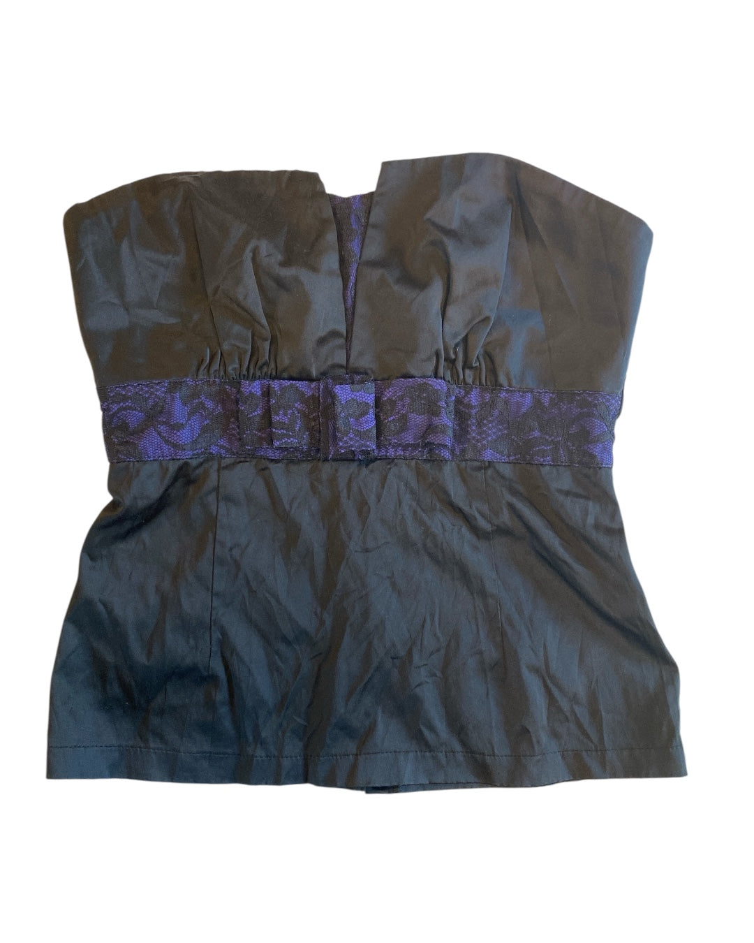 Black purple Lulumary Lace satin bow strapless top, S
