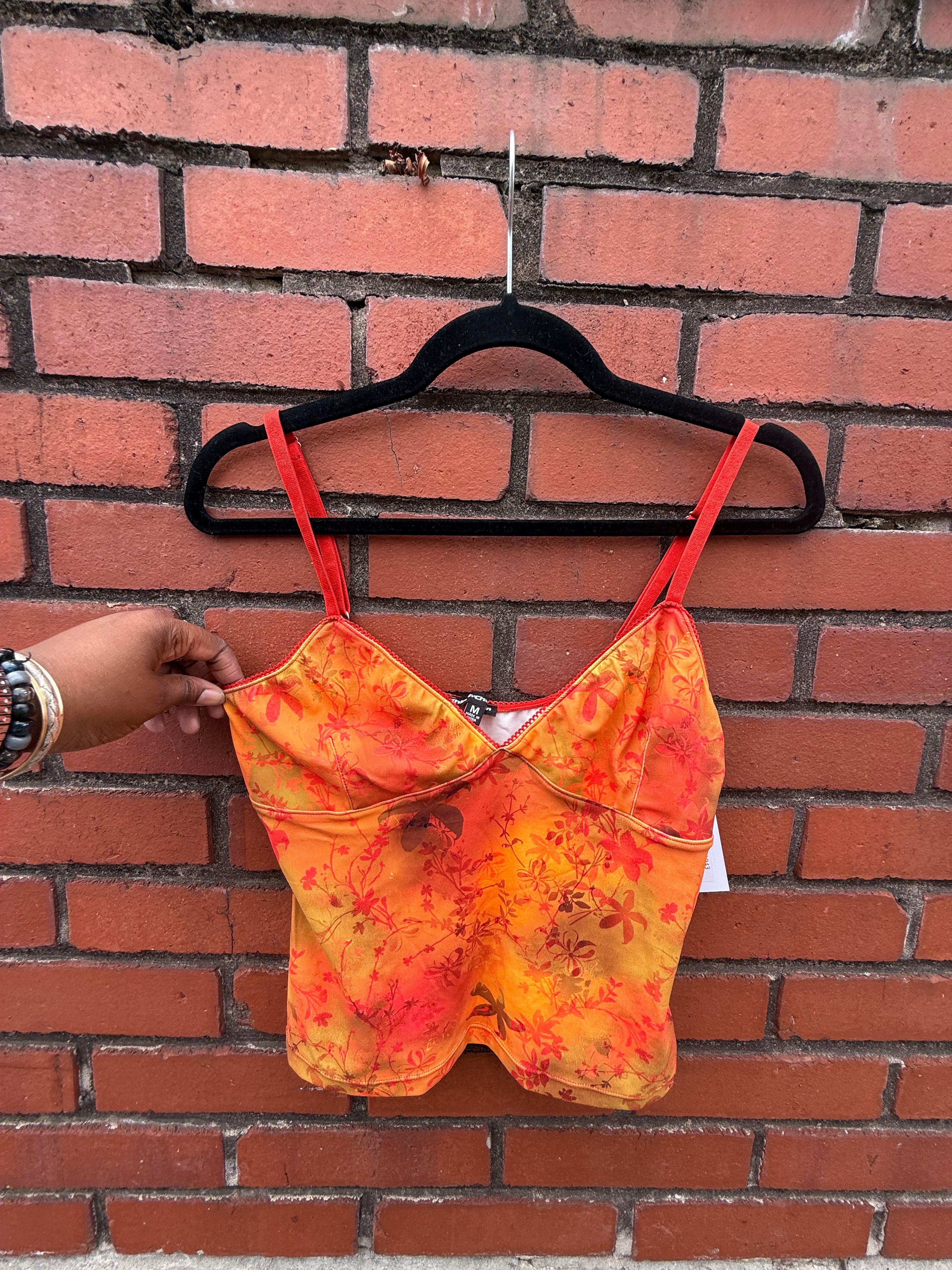 orange third charm Flower y2k cami, m