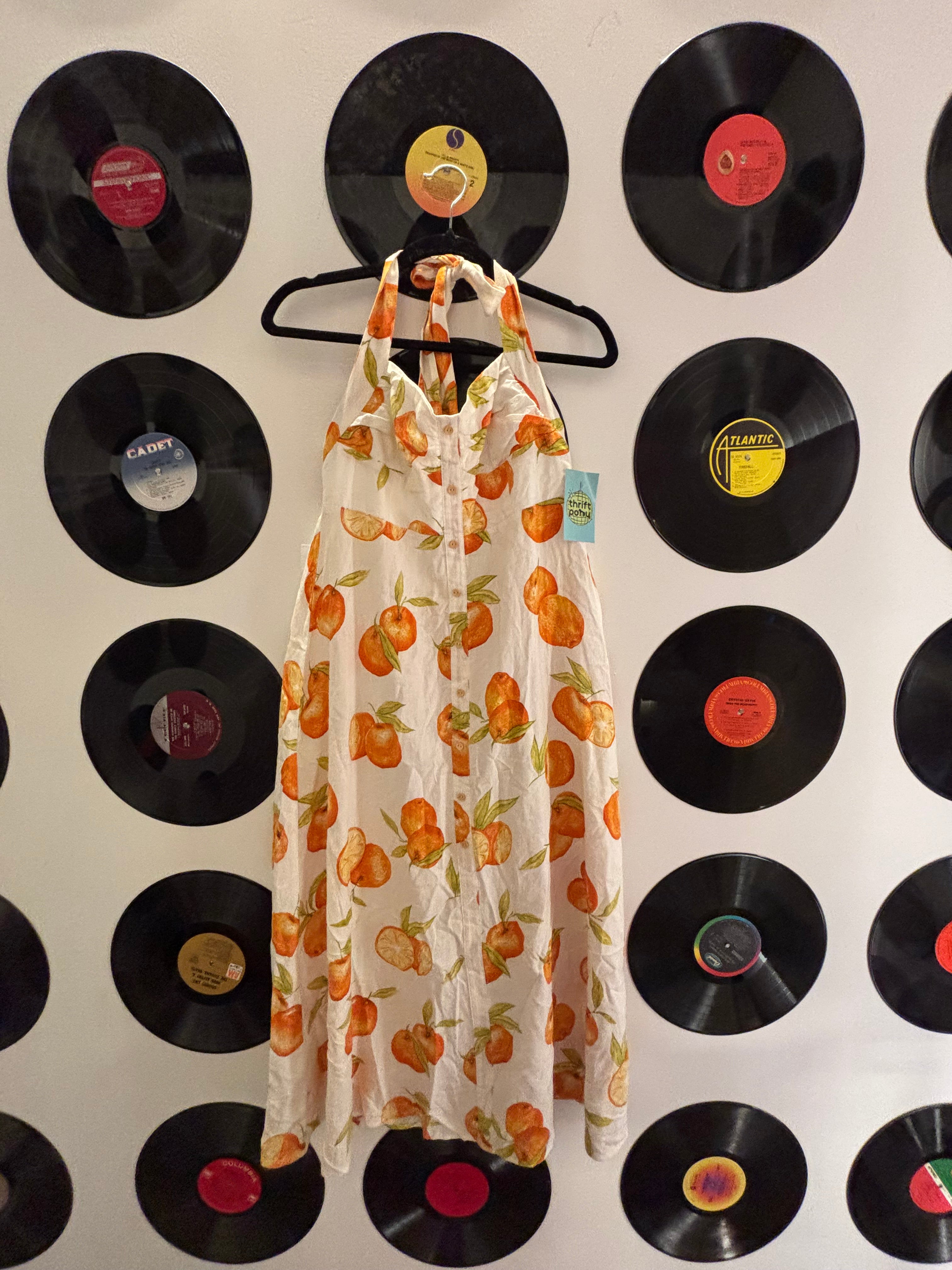 white Zara orange halter dress, M
