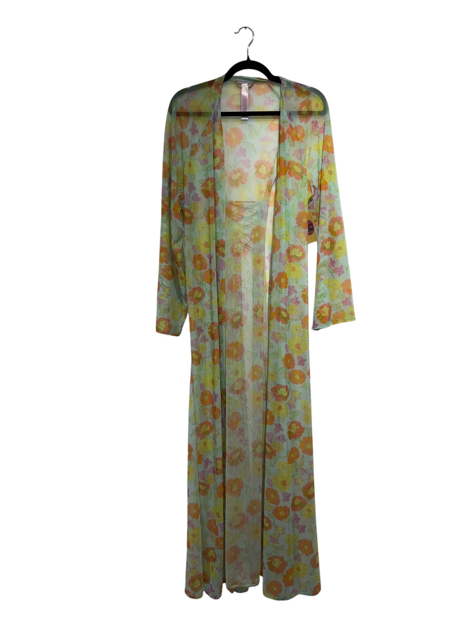 teal purple orange savage x floral sheer long robe, xs/s