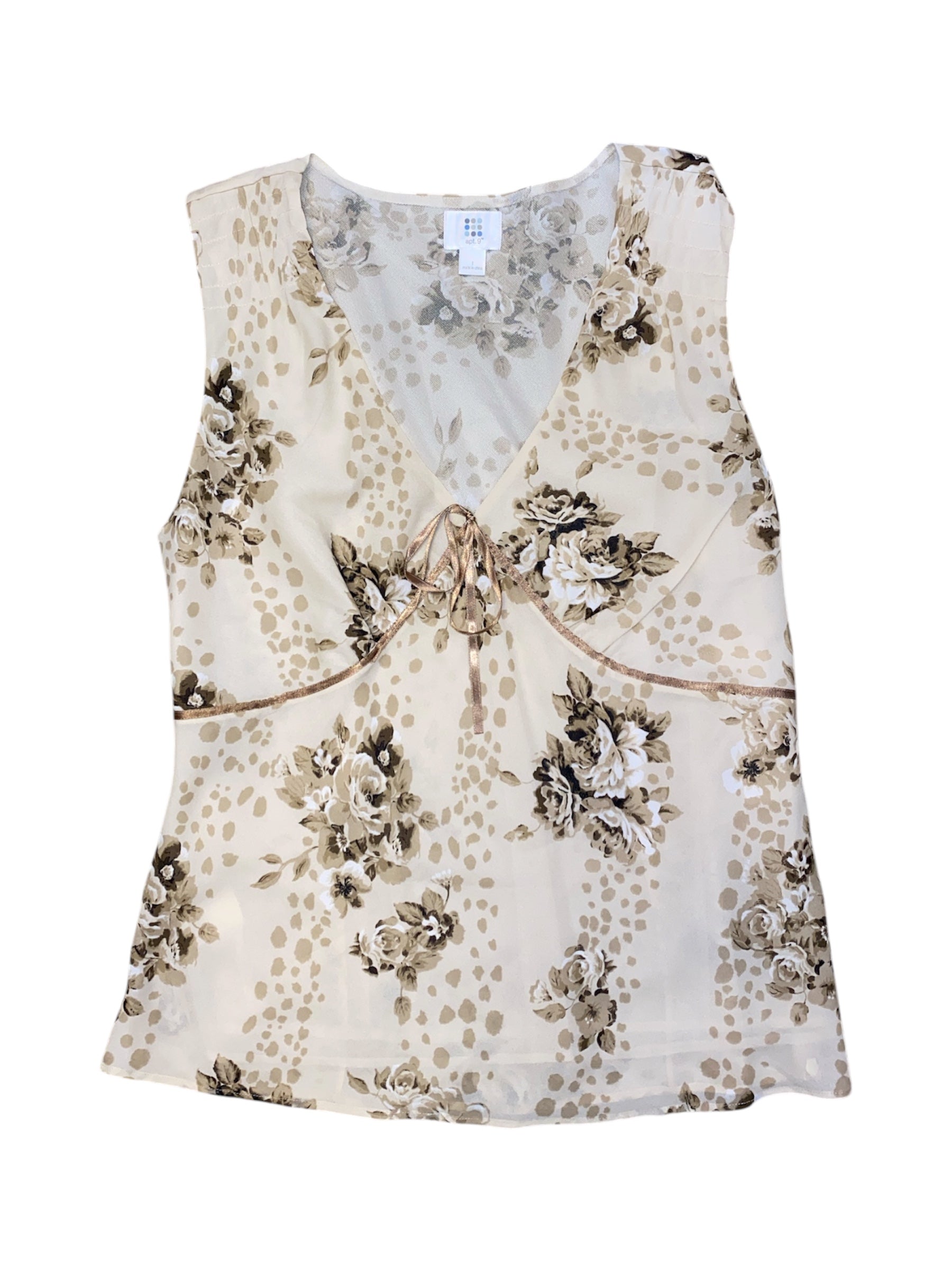 cream tan apt 9 Sheer floral cheetah vneck top, 1