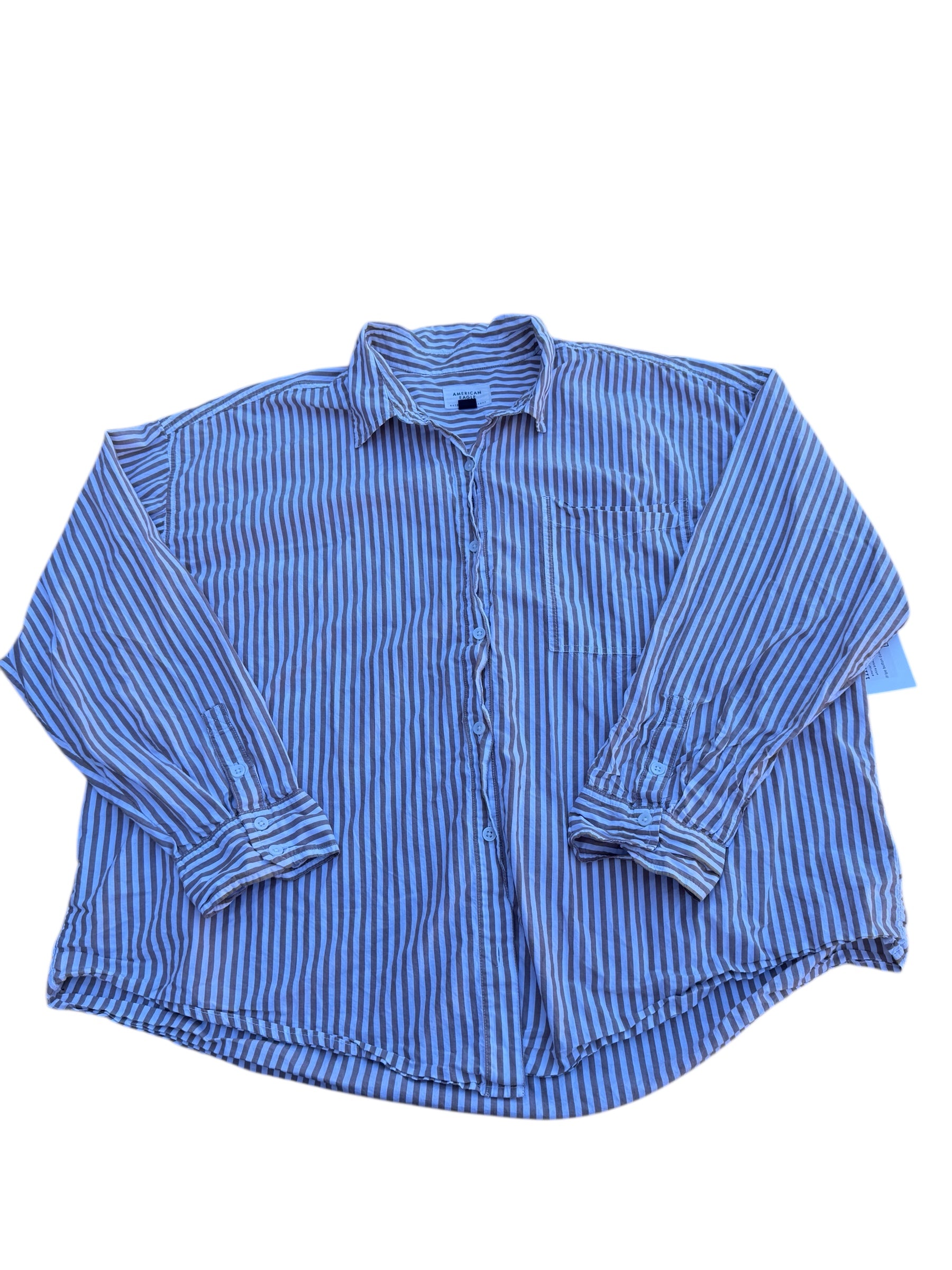white brown american eagle stripe button down, xl