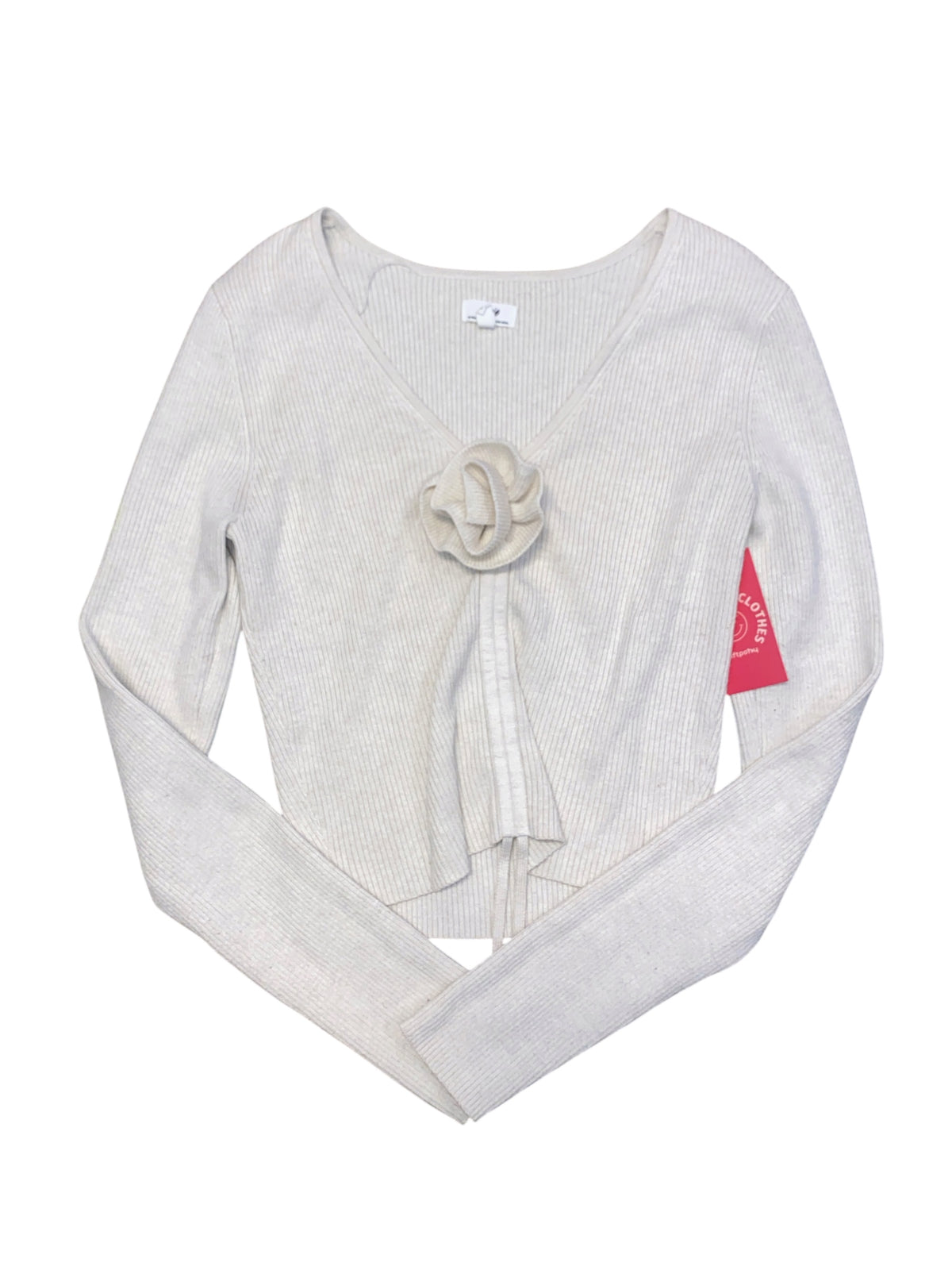beige aerie ribbed ls w rosette, m