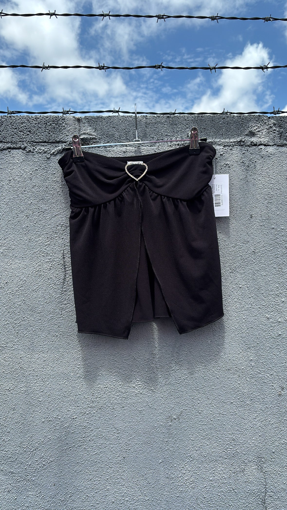 black silver kimchi blue strapless top w heart decal, xs