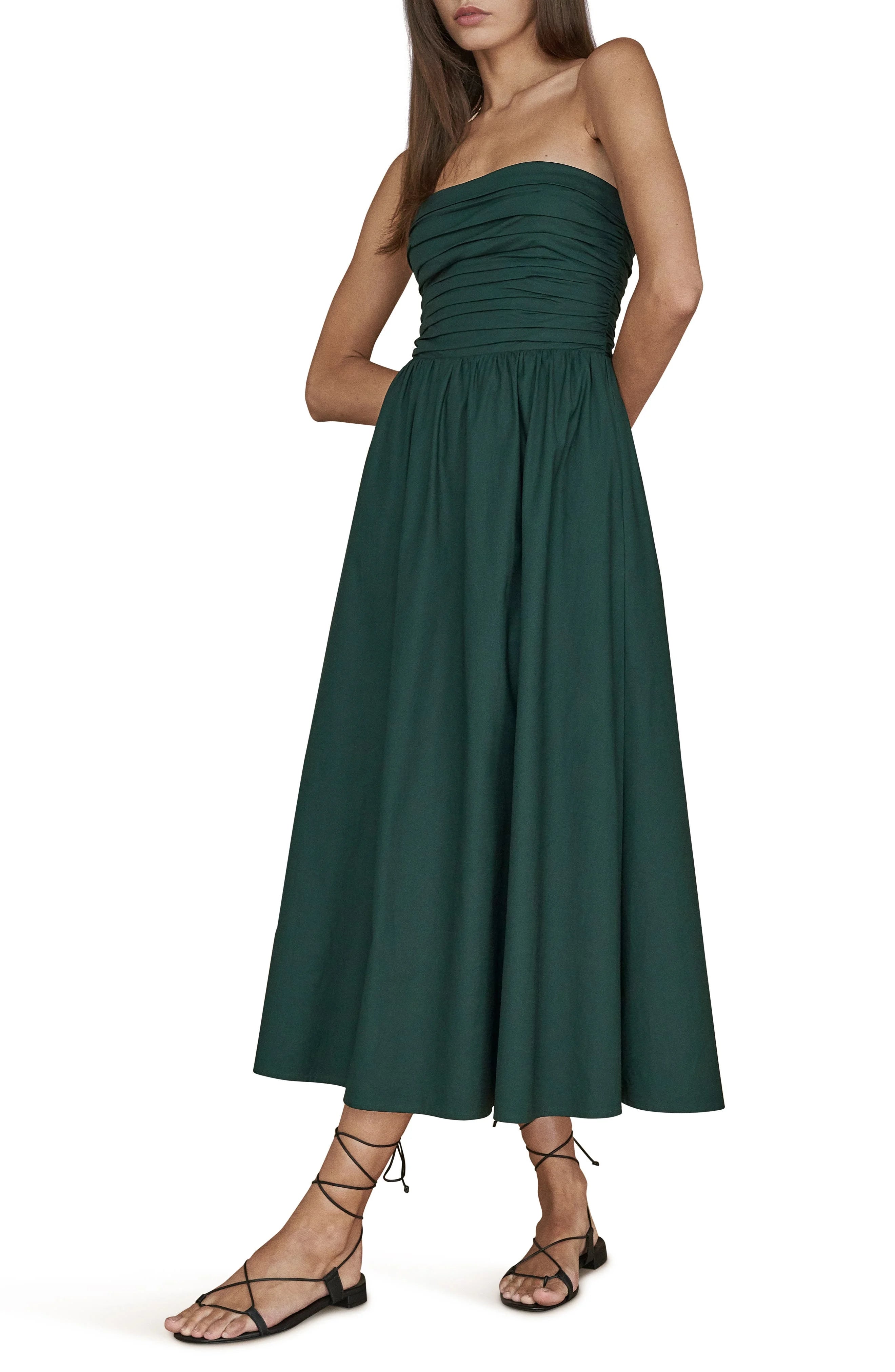green reformation Lissa strapless midi dress, 8