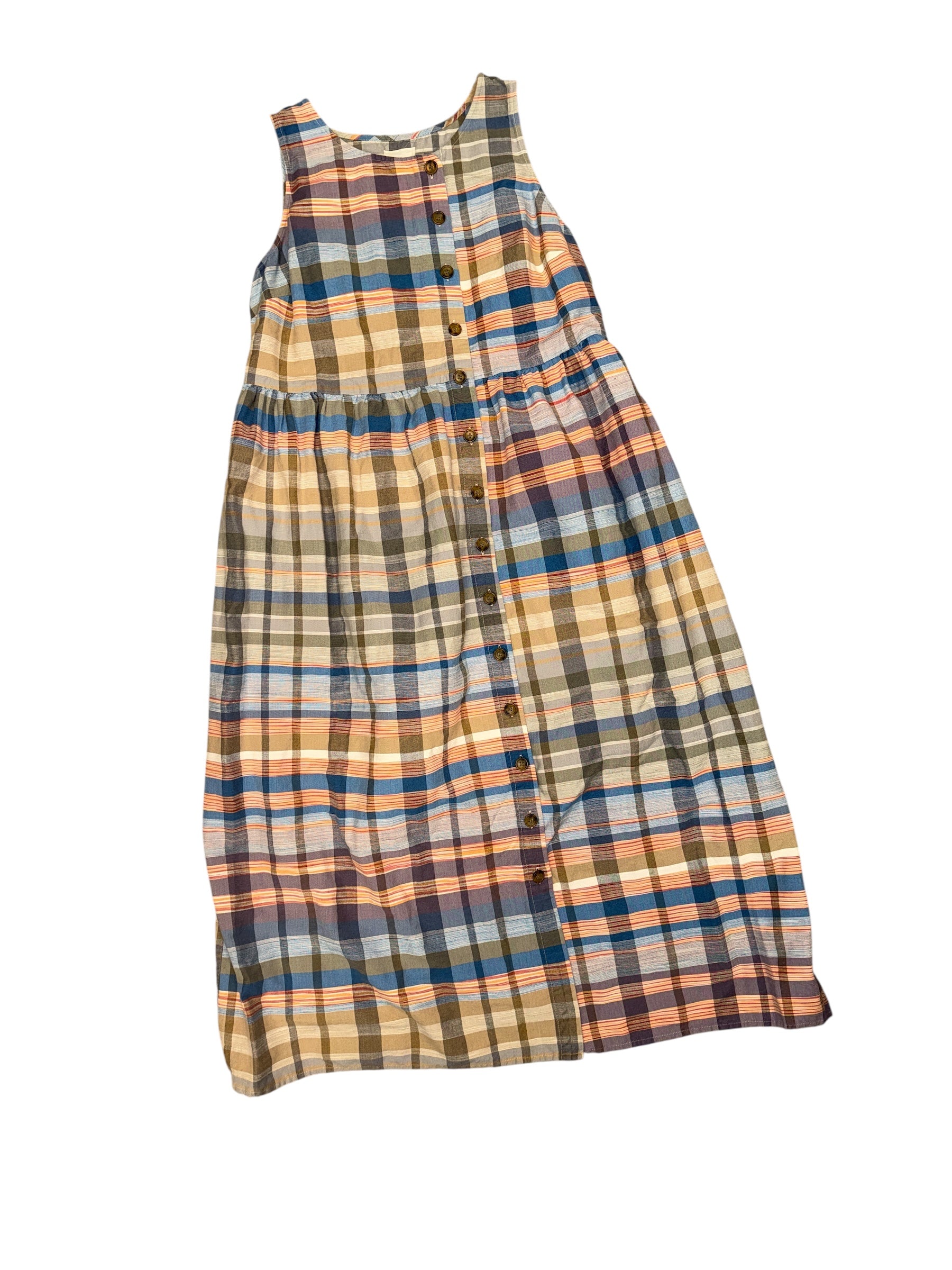Purple green Caslon Plaid smocked dress, 1x