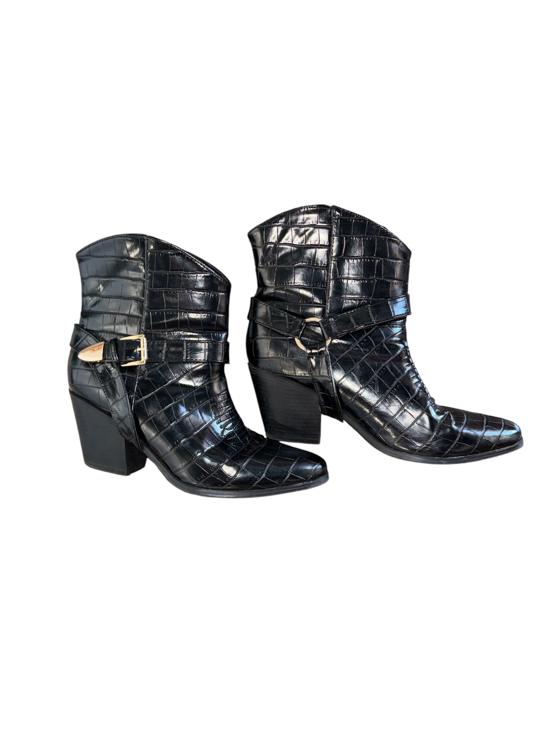 black just fab croc heeled booties, 7