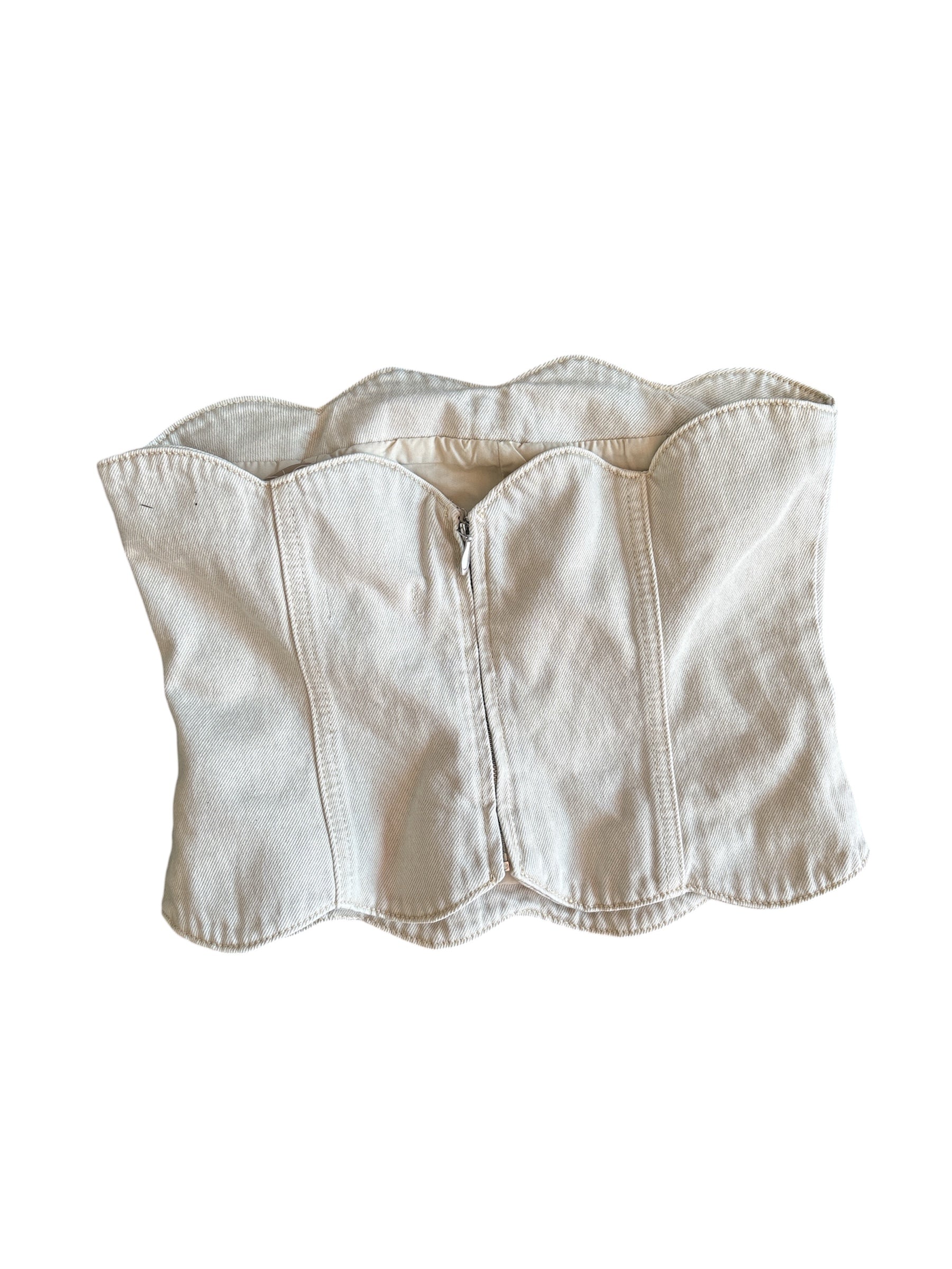 Tan Meshki Oakley Strapless Denim Scallop Top, S