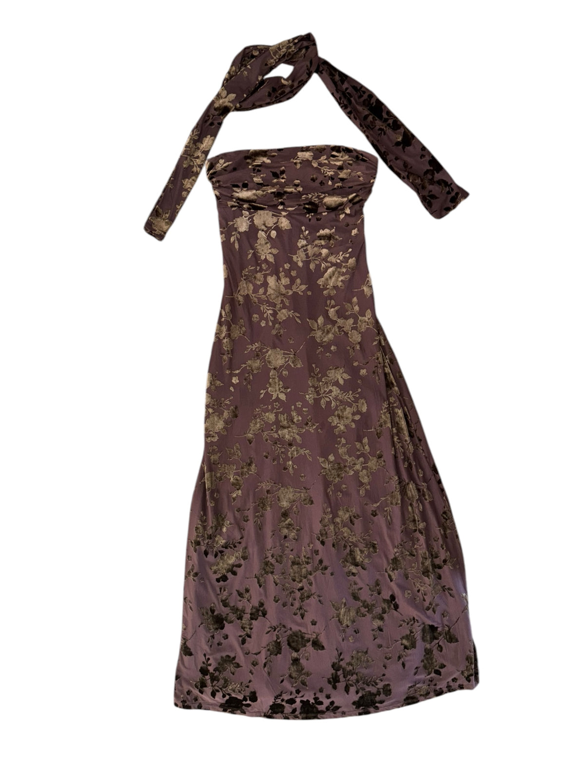 brown trixxi strapless velour maxi dress, m